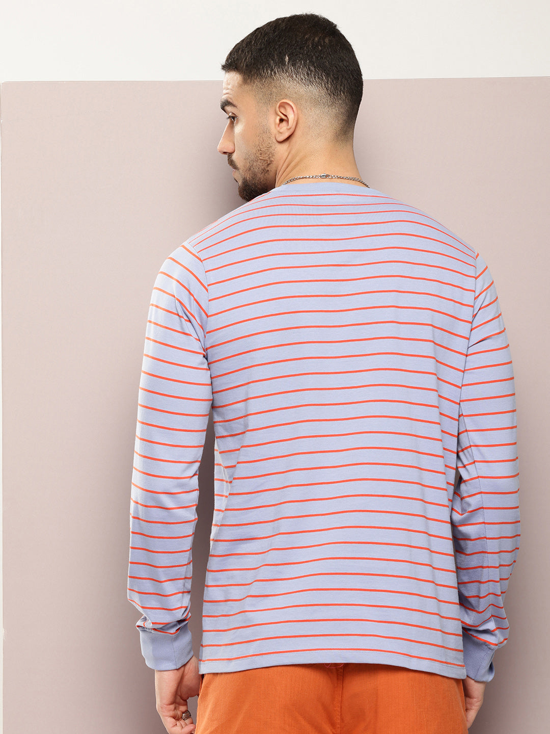 Mens Full Sleeve Round Neck Striped Regular Fit Tshirts