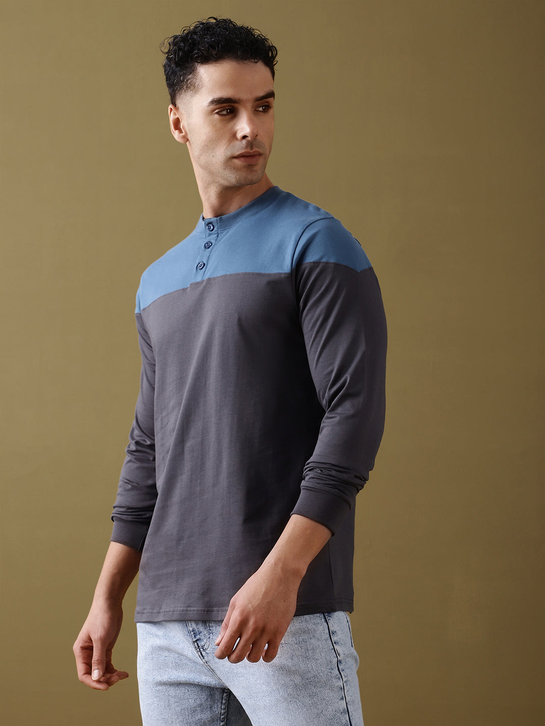 Mens Full Sleeve Henley Neck Regular Fit T-Shirts