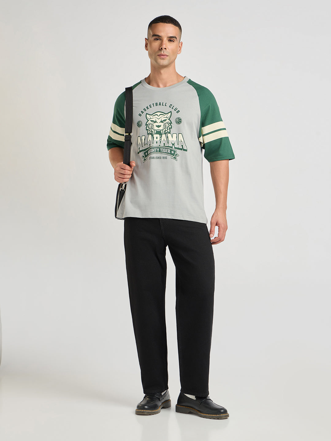 Mens Printed Oversized Raglan Sleeve Round Neck Tshirt