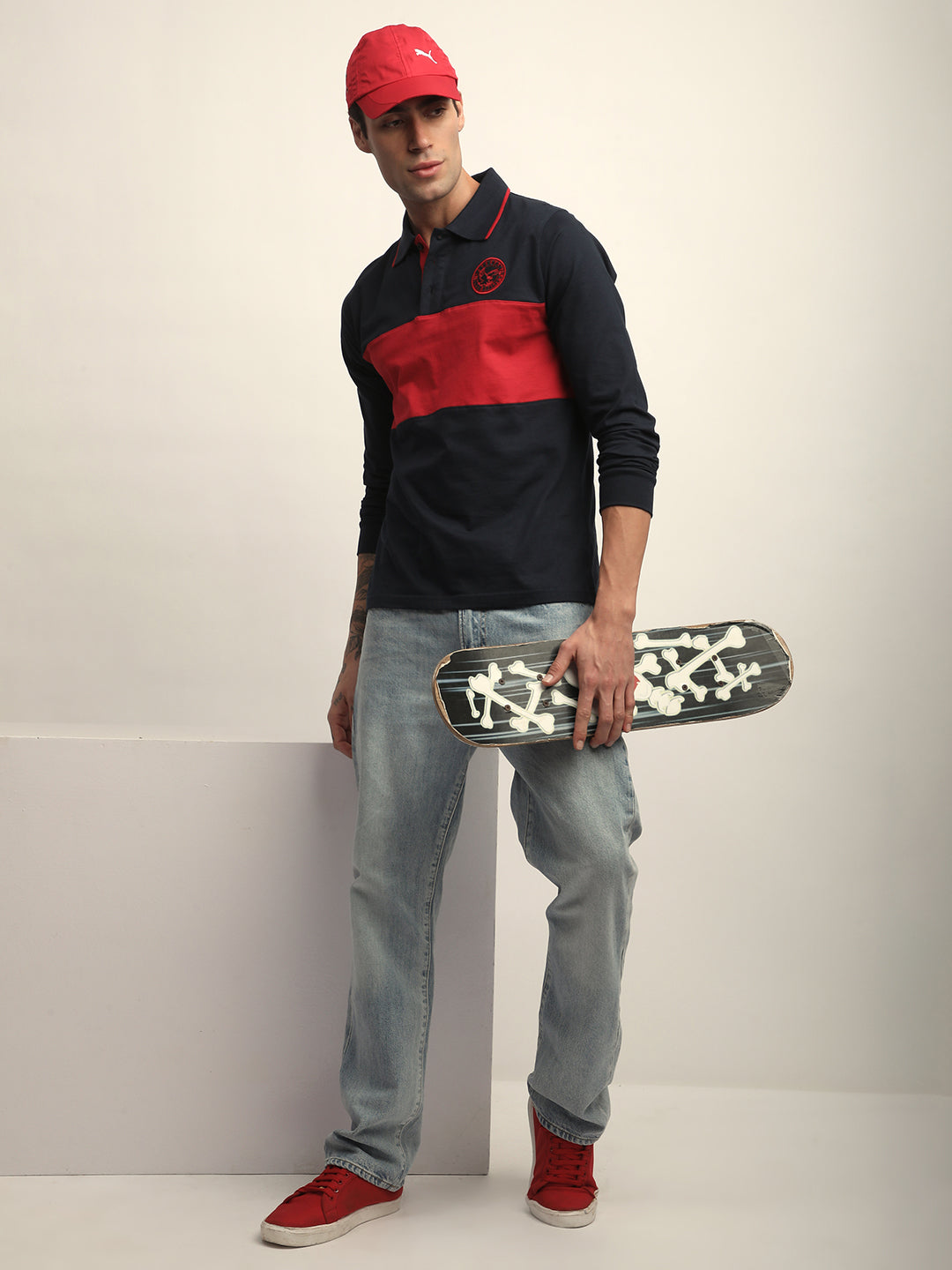 Mens Full Sleeve Polo Neck Self Design Regular Fit Tshirts