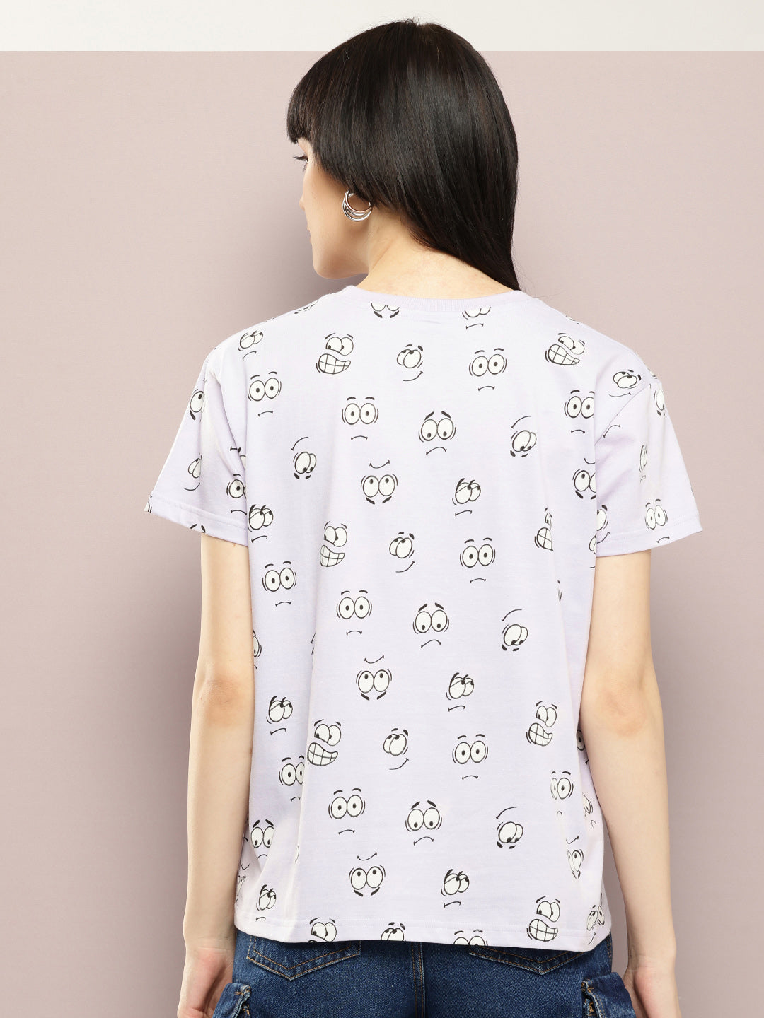 Womens Half Sleeve Round Neck All-Over Printed Boxy Fit Tshirts