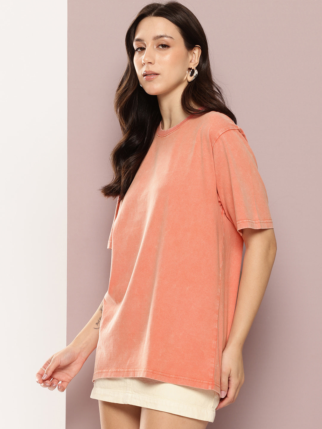 Womens Half Sleeve Round Neck Back Printed Oversized Fit Tshirts