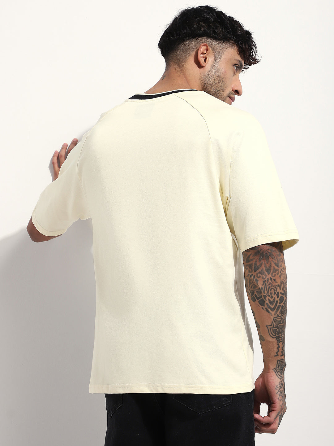 Mens Half Sleeve V-Neck Embroidered Oversized Fit Tshirts