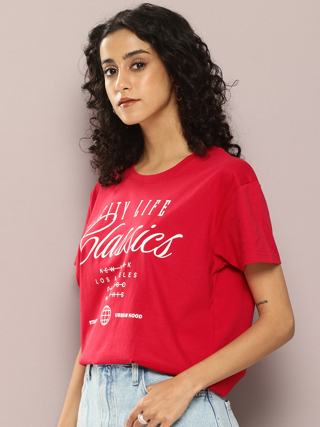 Womens Half Sleeve Round Neck Printed Boxy Fit Tshirts