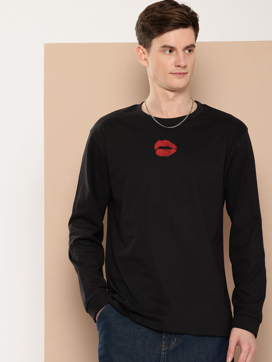 Mens Full Sleeve Round Neck Back Printed Oversized Fit Tshirts