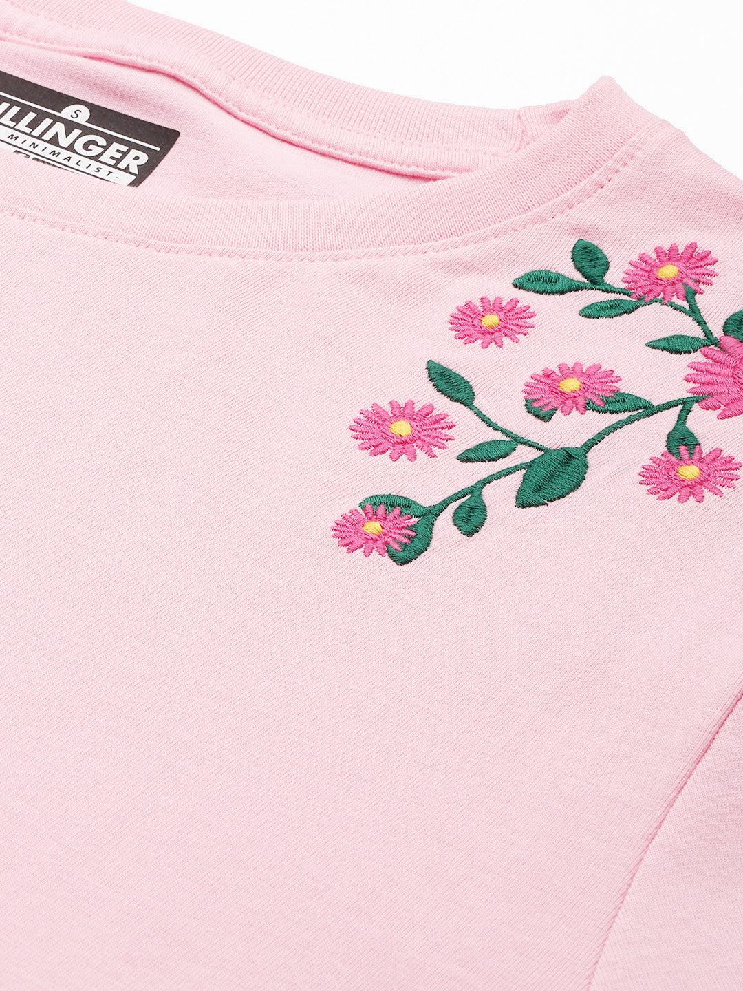 Womens Full Sleeve Round Neck Embroidered Oversized Fit Tshirts