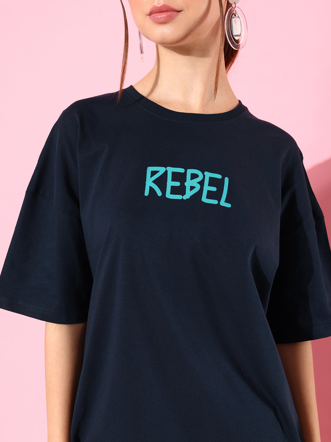 Womens Half Sleeve Drop Shoulder Printed Oversized Fit T-Shirts