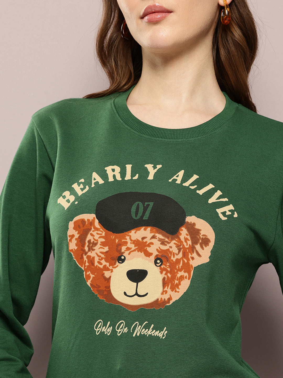 Womens Full Sleeve Round Neck Printed Relaxed Fit Tshirts