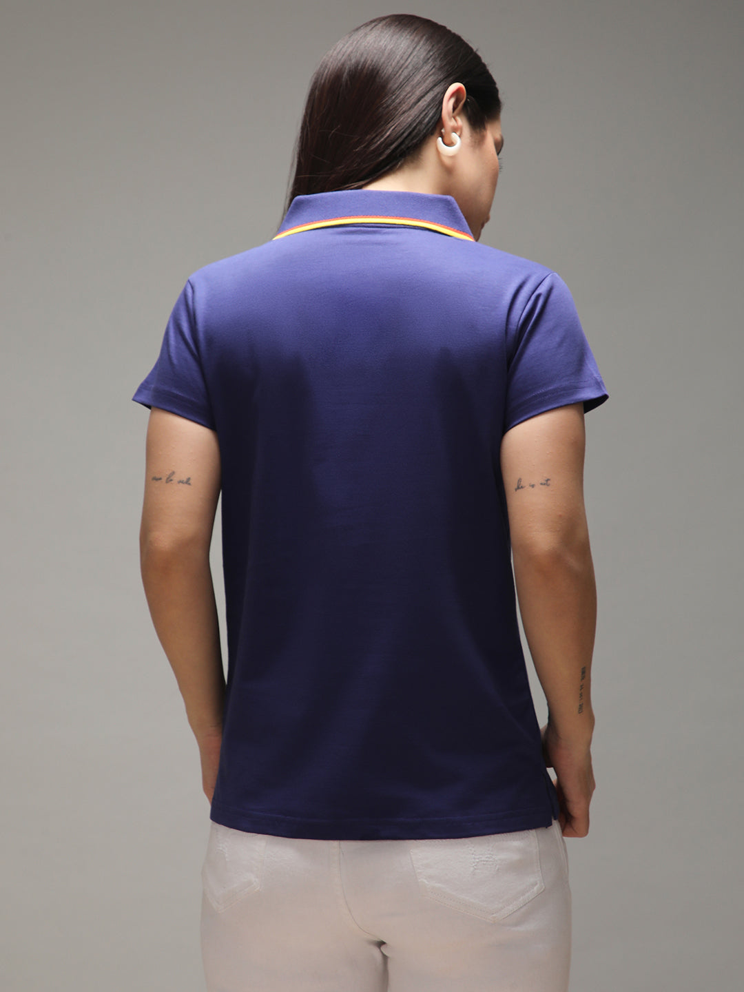 Womens Half Sleeve Polo Neck Solid Regular Fit Tshirts