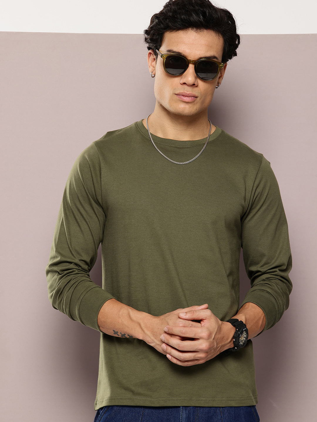 Mens Full Sleeve Round Neck Solid Regular Fit Tshirts