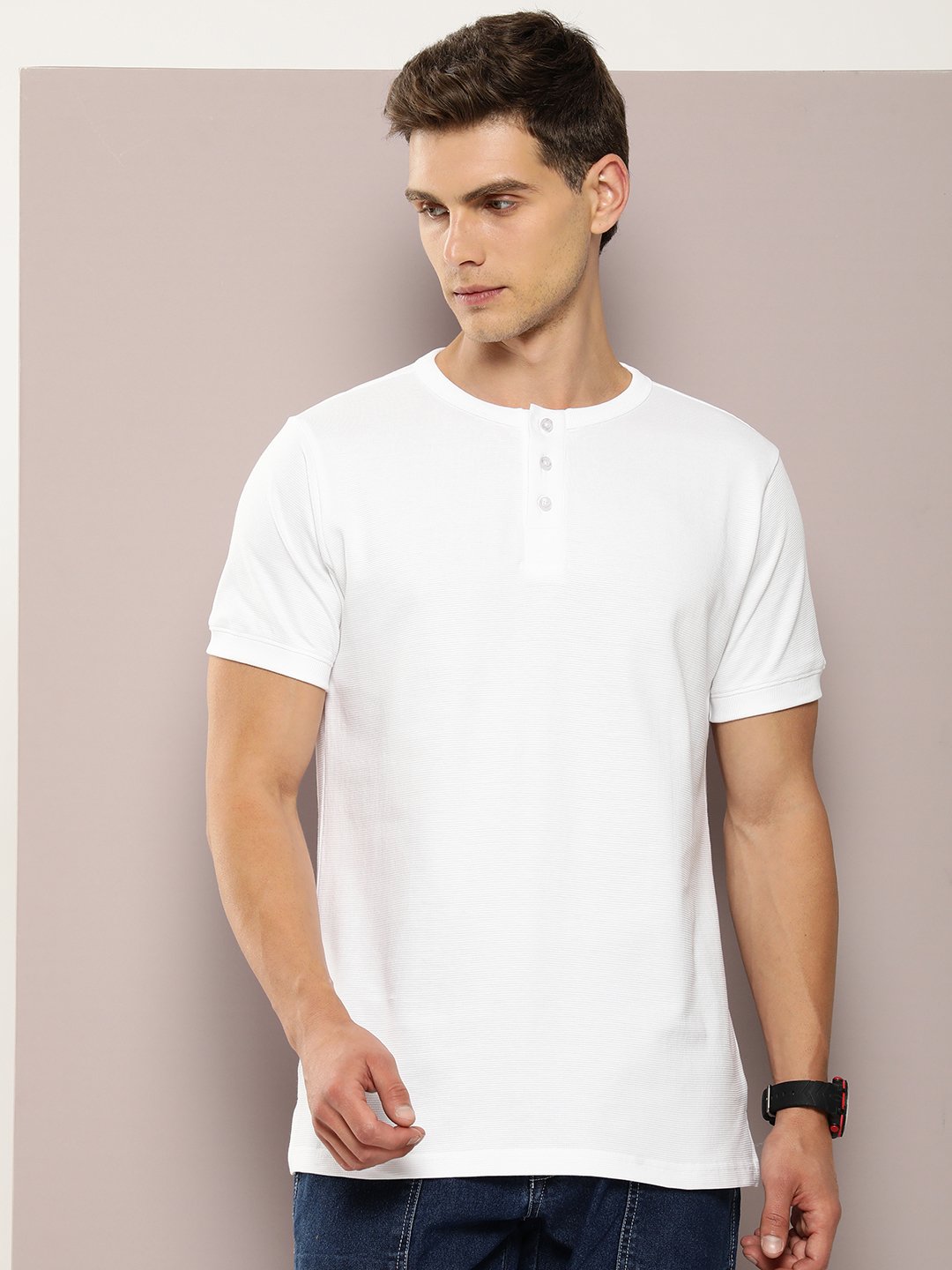 Mens Half Sleeve Henley Neck Regular Fit T-Shirts