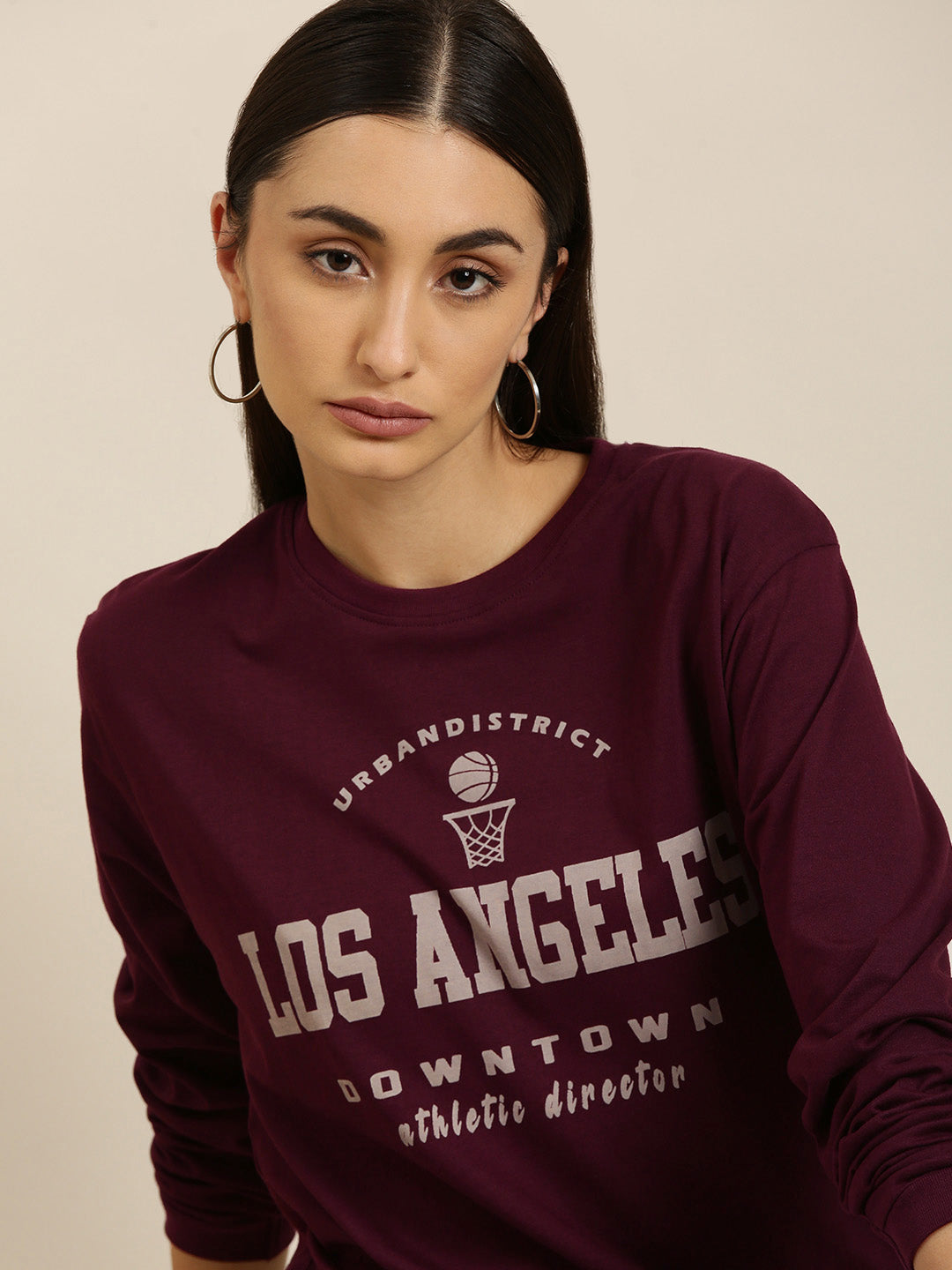 Womens Long Sleeve Round Neck Oversized Fit T-Shirt