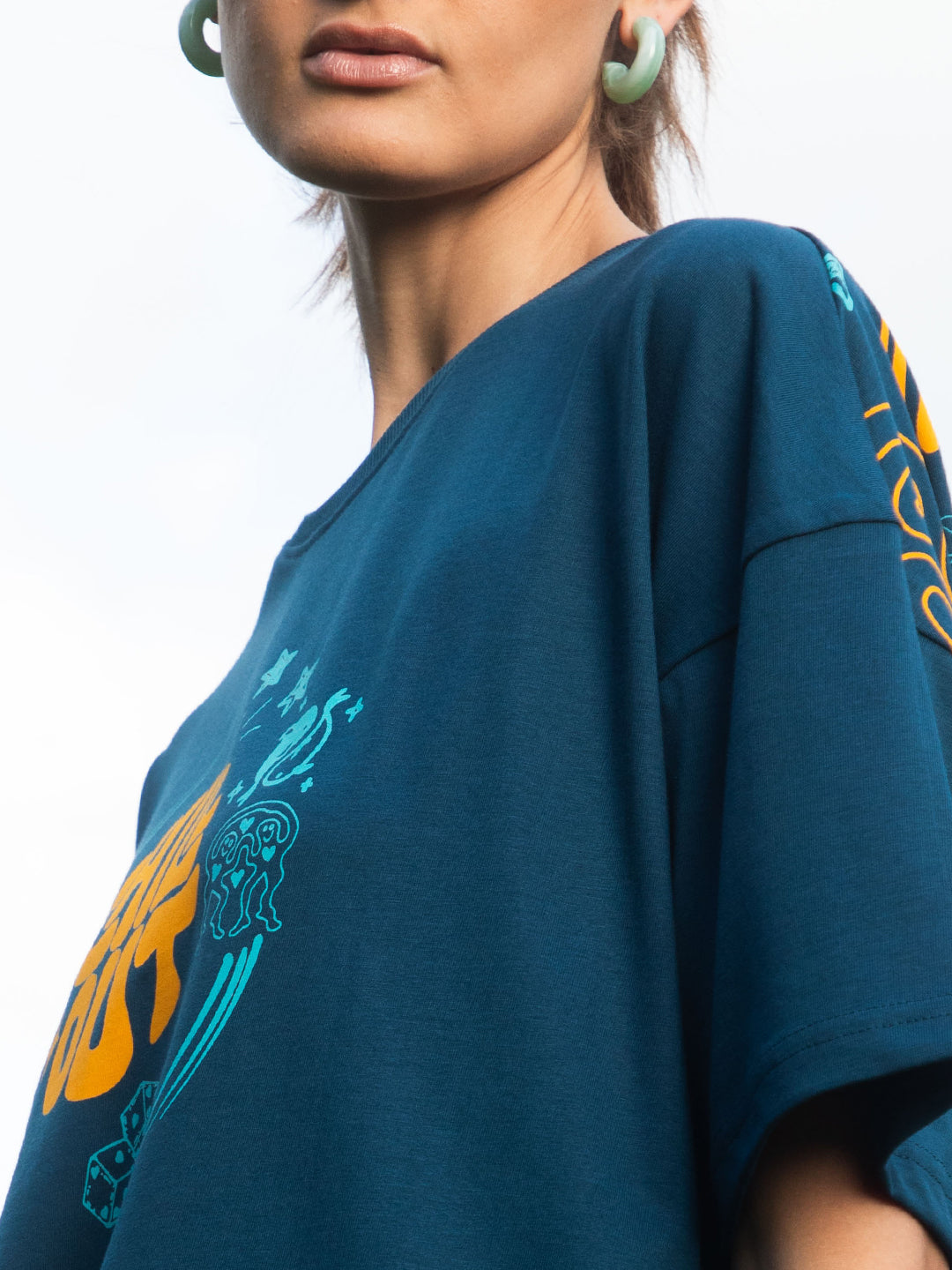 Womens Half Sleeve Drop Shoulder Printed Oversized Fit T-Shirts