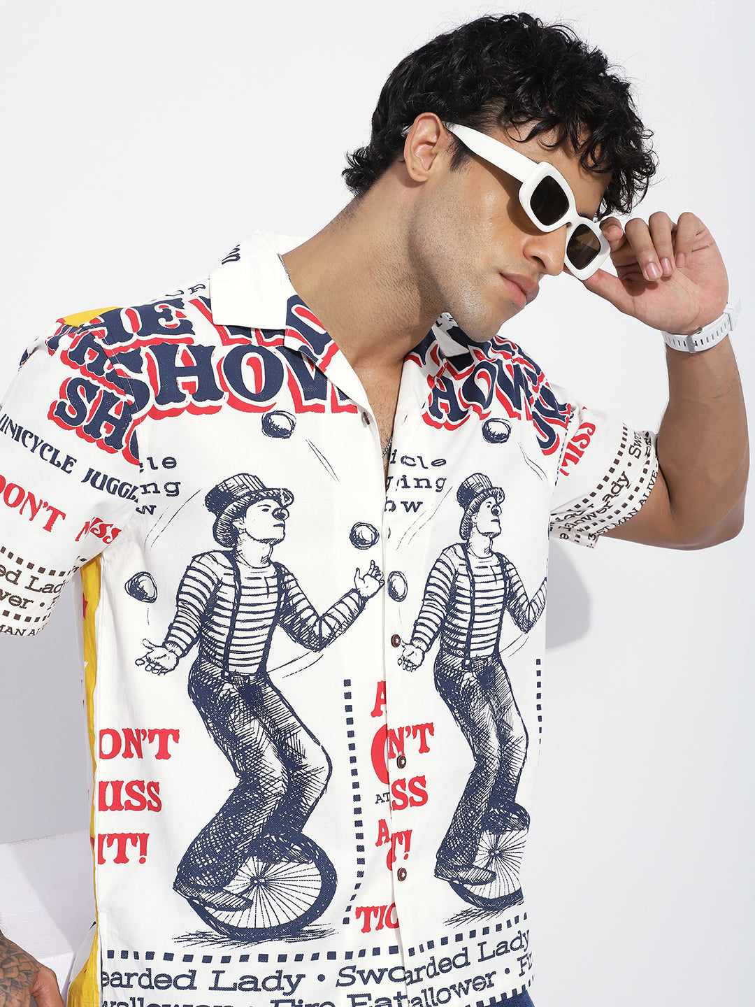 Men Boxy Regular Short Sleeve Printed White Shirt