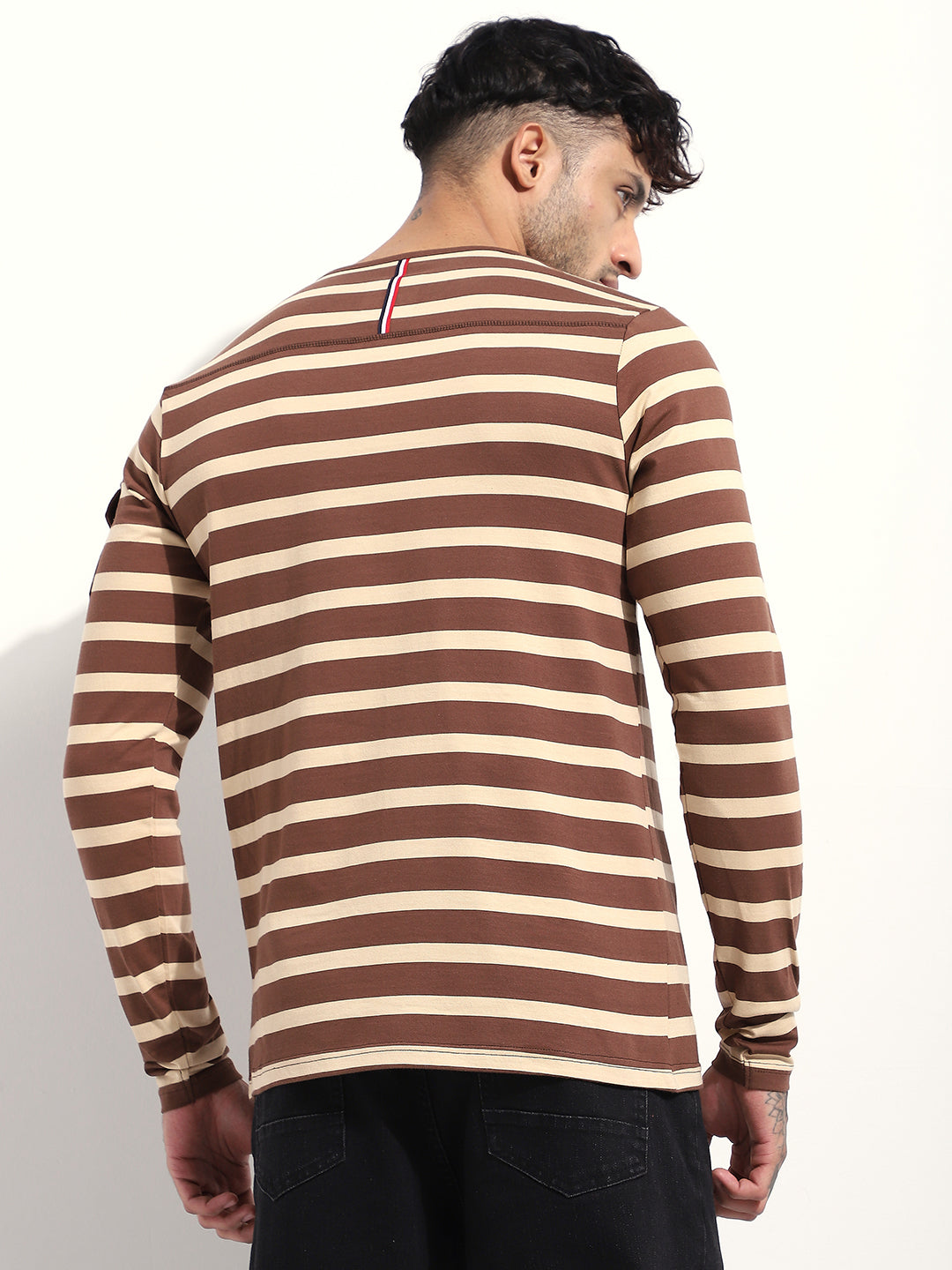 Mens Full Sleeve Henley Neck Striped Regular Fit Tshirts