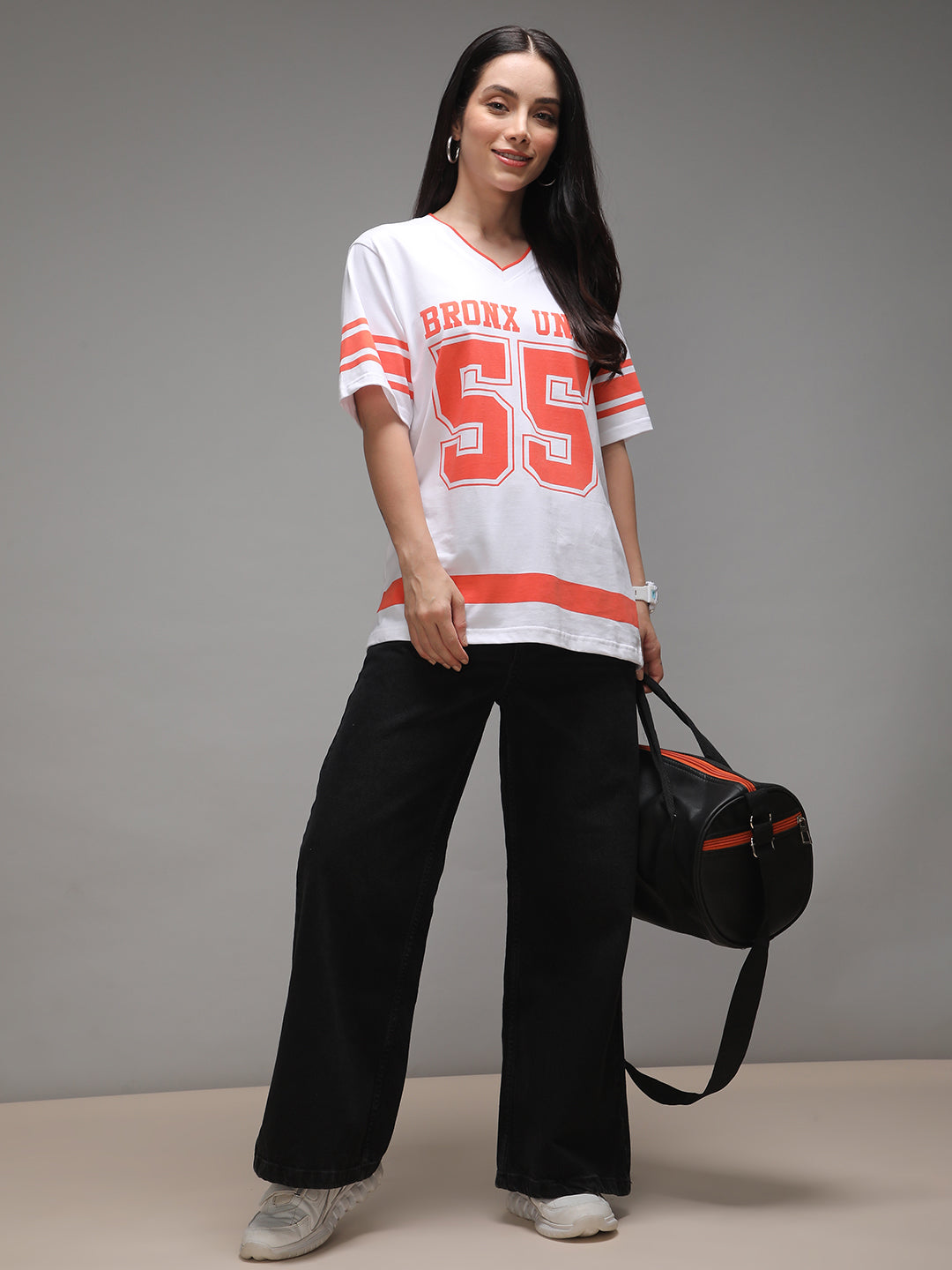 Womens Half Sleeve V-Neck Printed Oversized Fit Tshirts