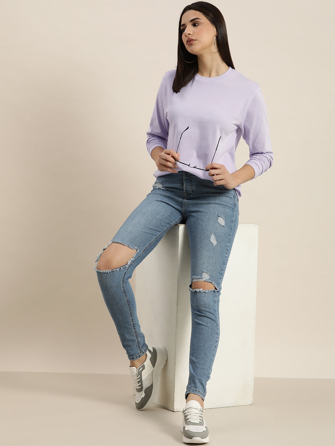 Womens Full Sleeve Round Neck Oversized Fit T-Shirts
