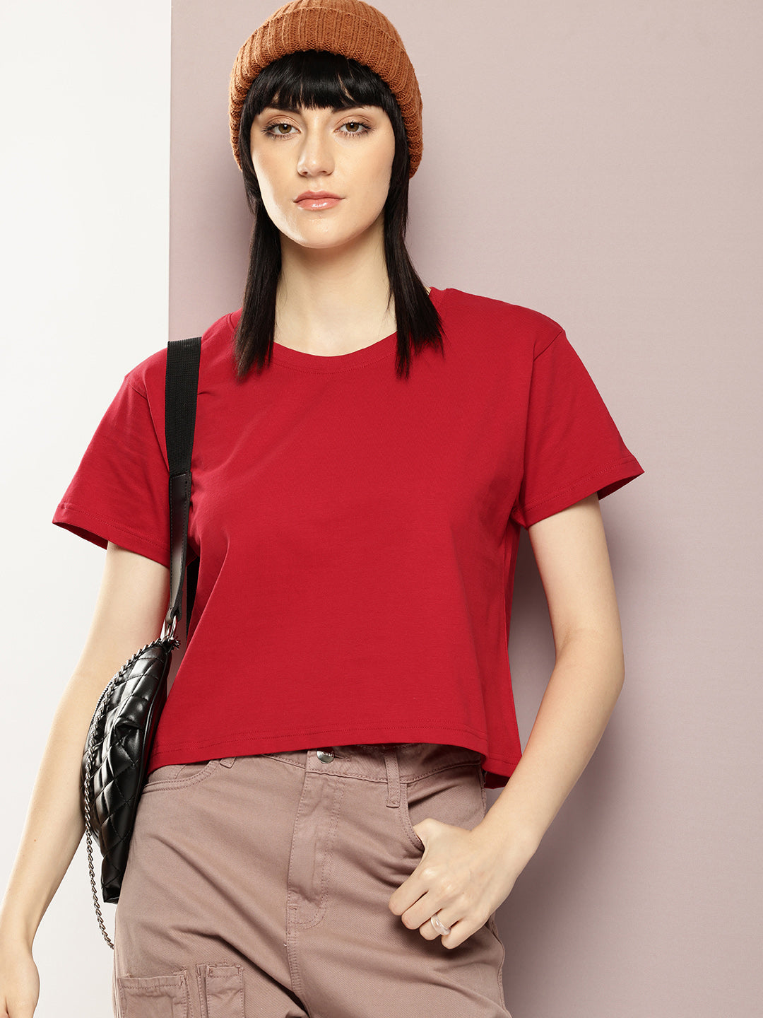Womens Half Sleeve Round Neck Solid Boxy Fit Tshirts