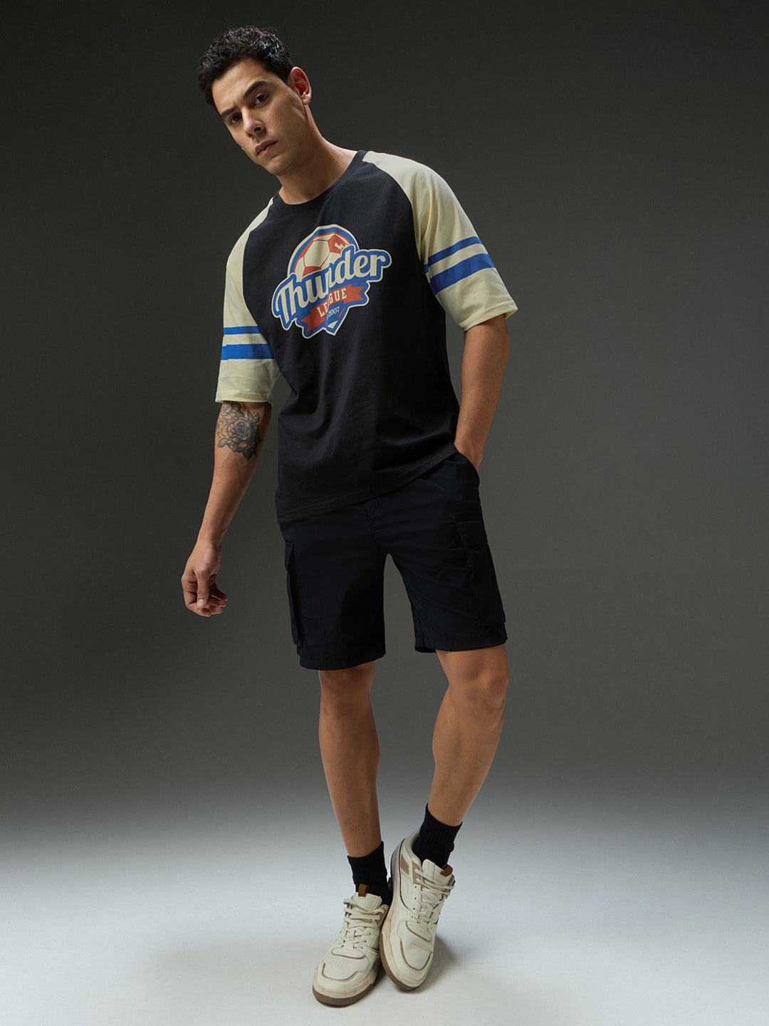 Mens Round Neck Raglan Sleeve Printed Oversized Fit Tshirt