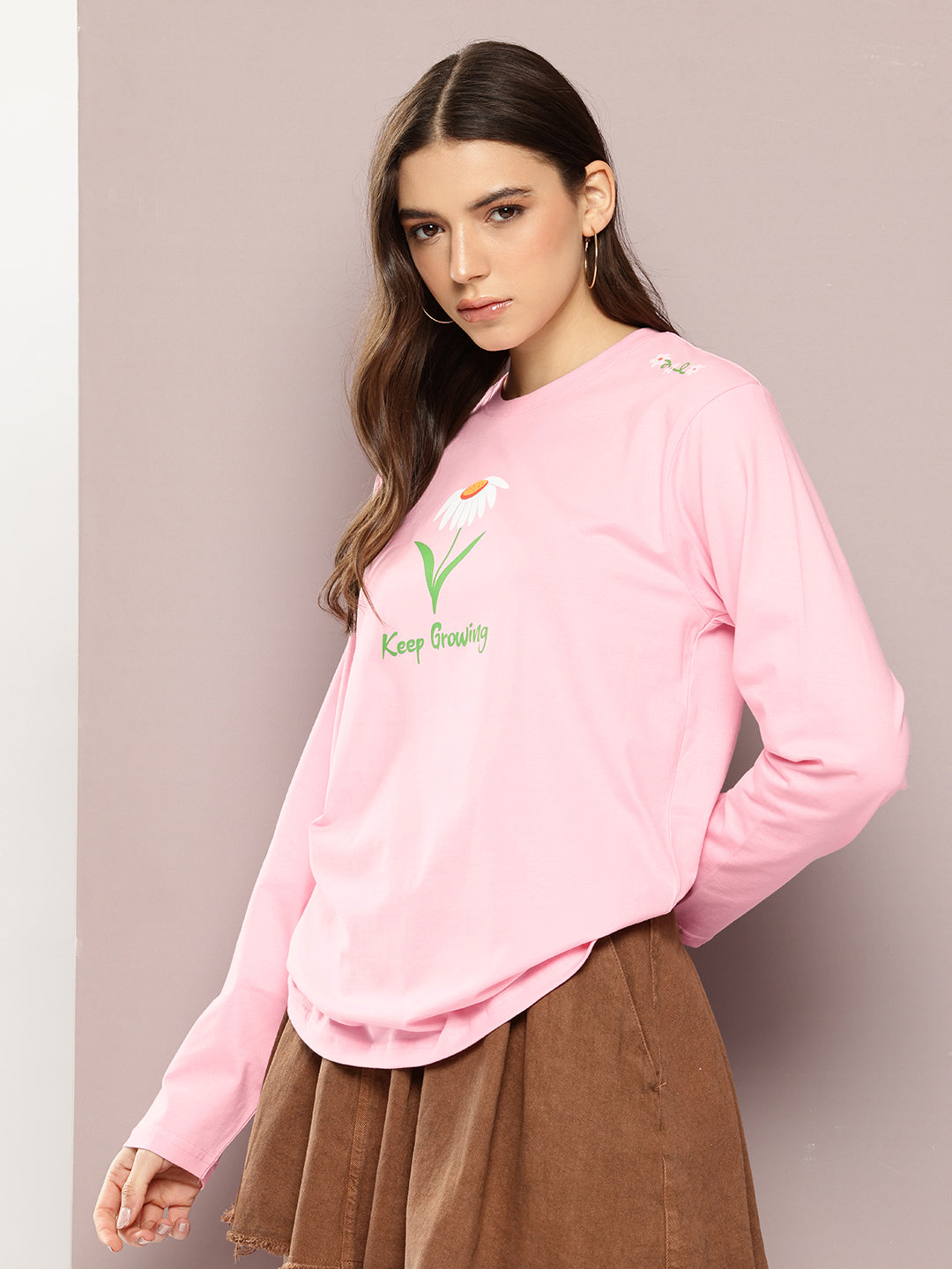 Womens Full Sleeve Round Neck Printed Oversized Fit Tshirts
