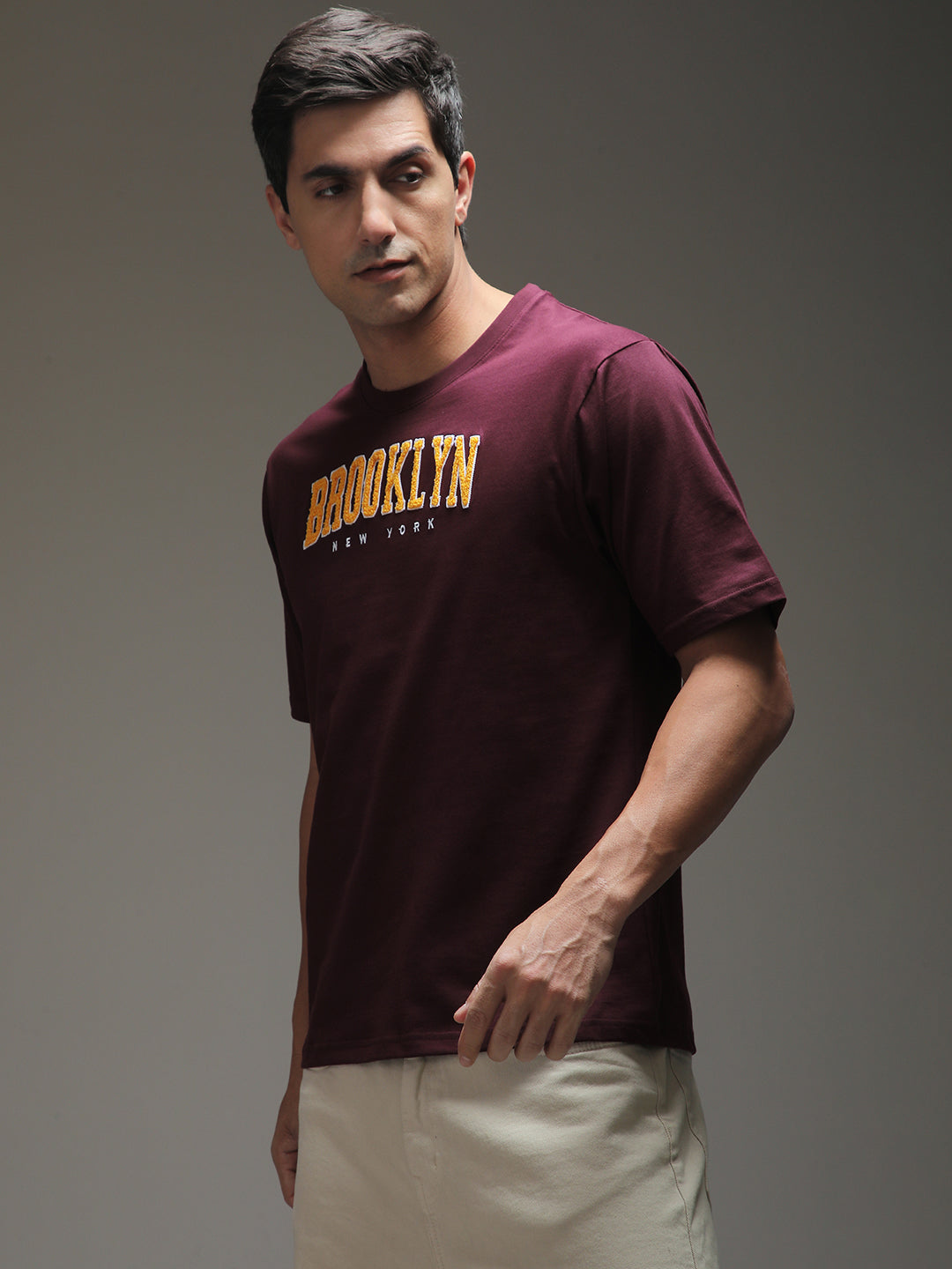 Mens Half Sleeve Round Neck Embroidered Oversized Fit Tshirts