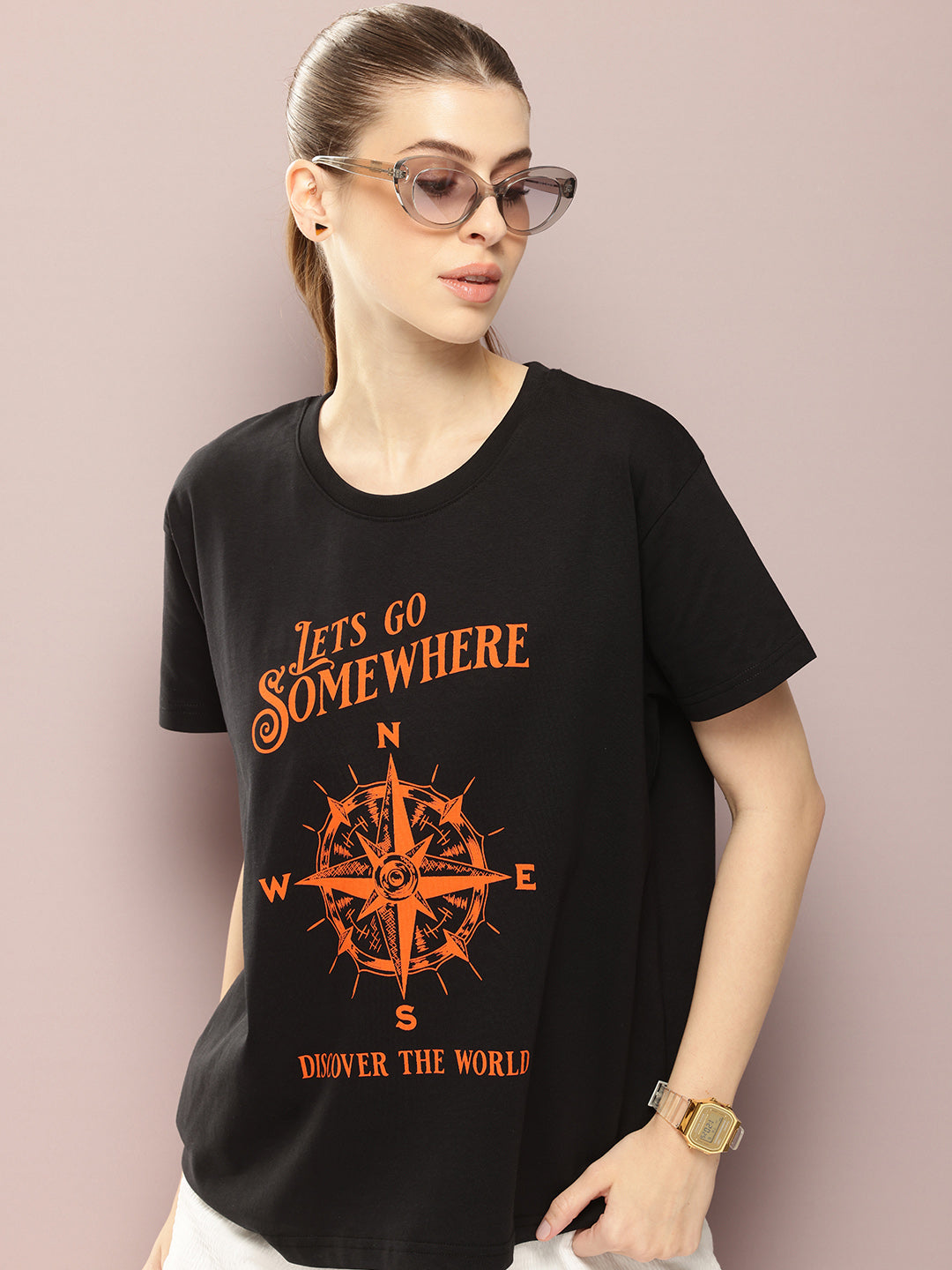 Womens Half Sleeve Round Neck Printed Boxy Fit Tshirts