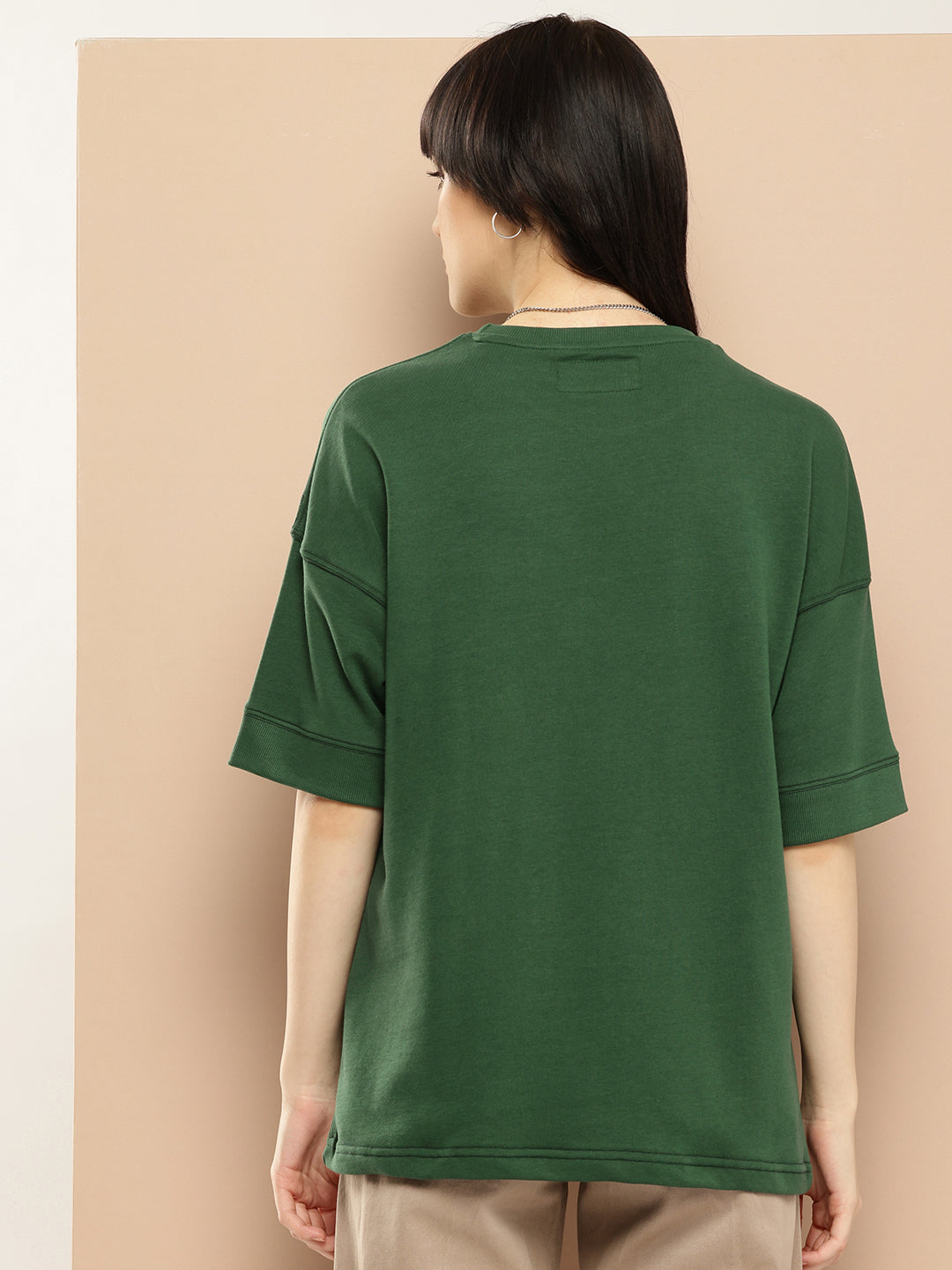 Womens Half Sleeve Round Neck Solid Oversized Fit Tshirts