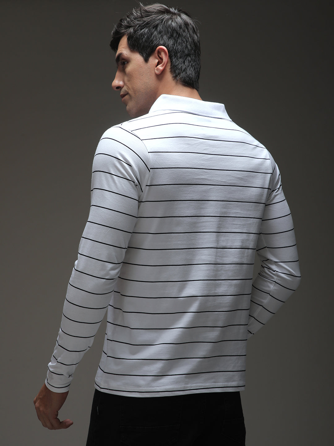 Mens Full Sleeve Polo Neck Striped Regular Fit Tshirts