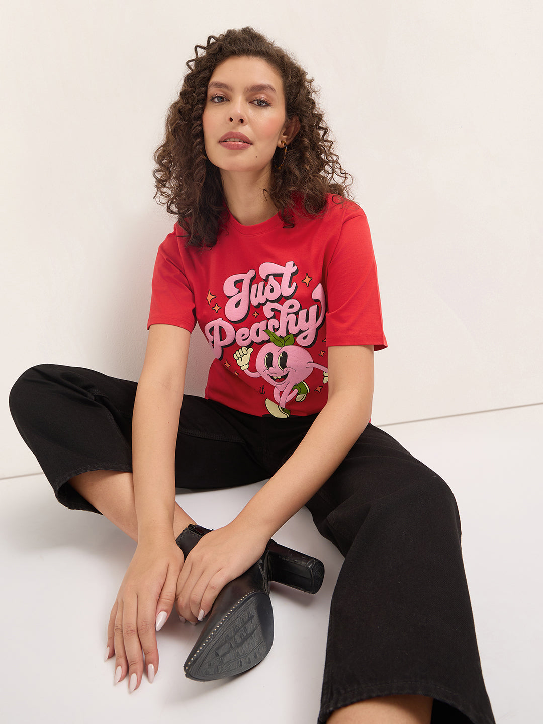 Womens Half Sleeve Round Neck Puff Print Oversized Fit Tshirts