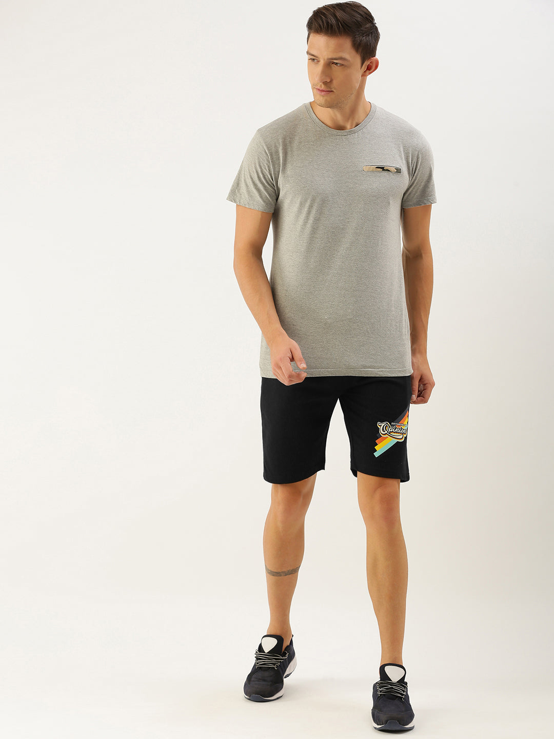 Men Black Typography Printed Mid-Rise Regular Shorts