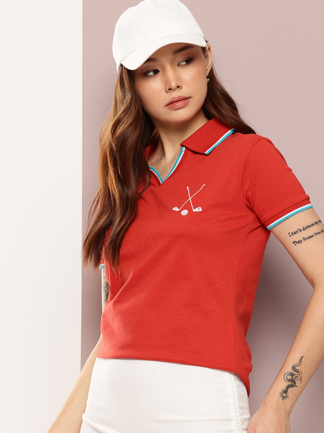 Womens Half Sleeve Polo Neck Embroidered Regular Fit Tshirts