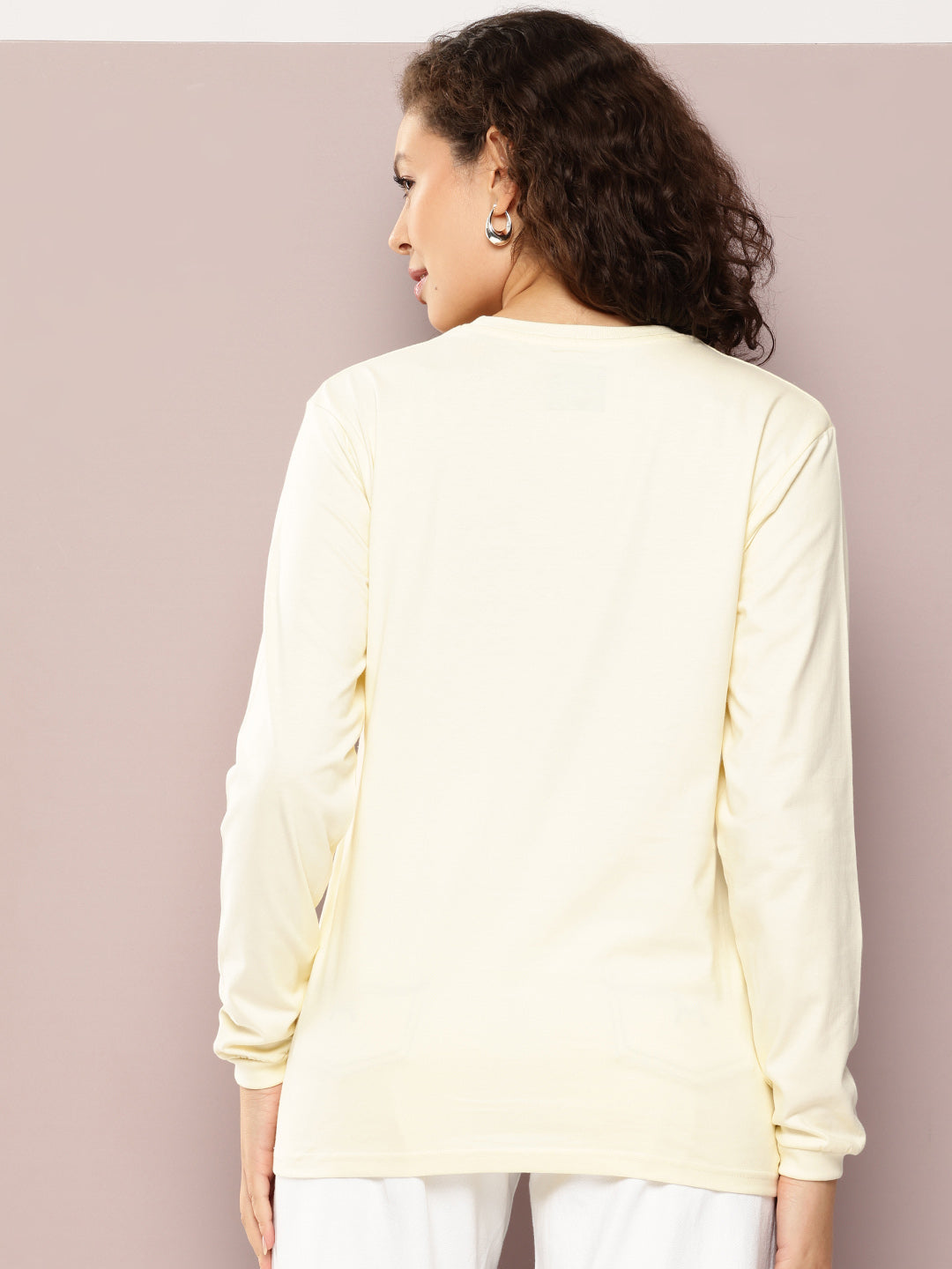 Womens Full Sleeve Round Neck Printed Oversized Fit Tshirts