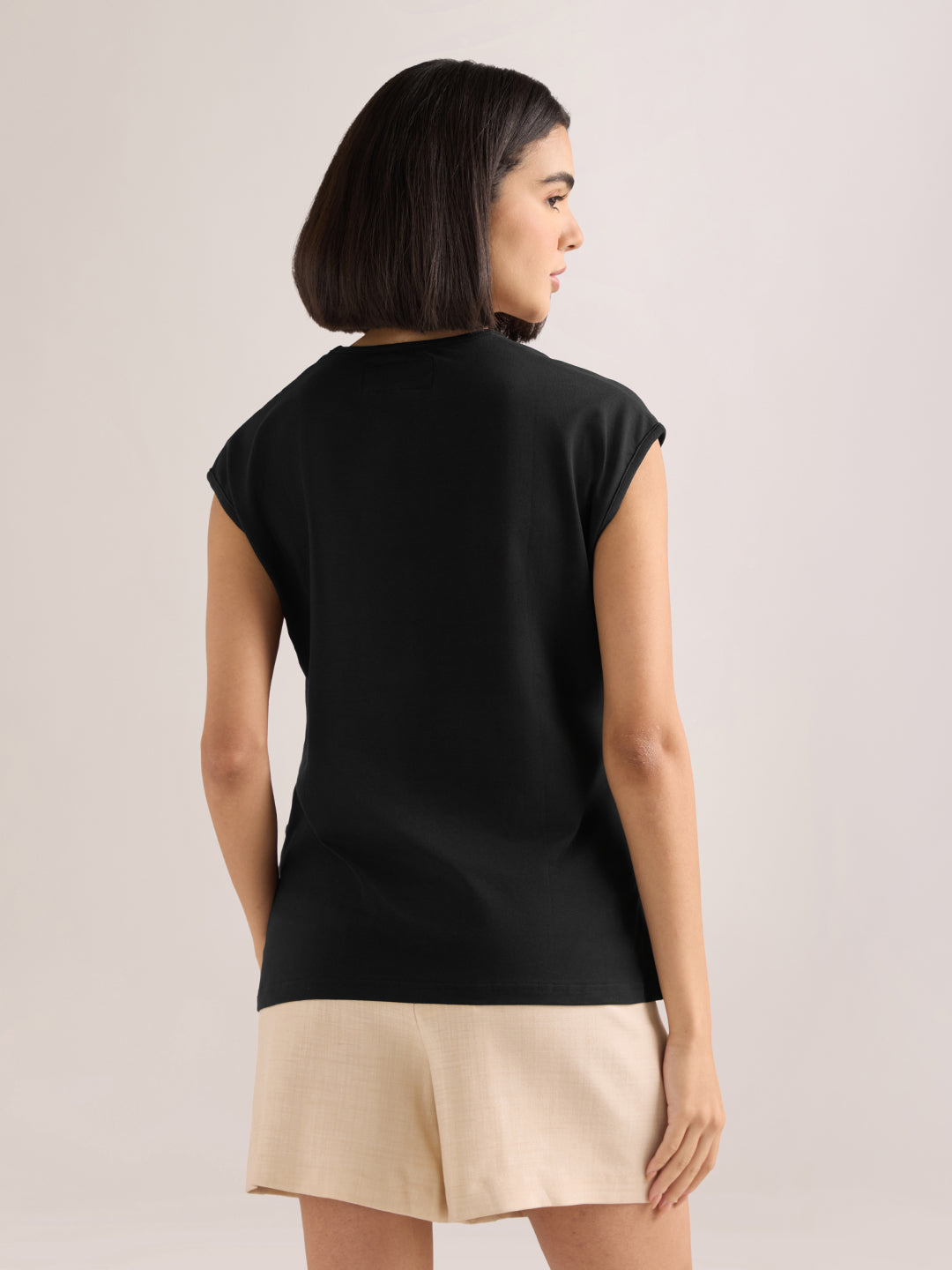 Womens Solid Regular Fit Lycra Jersey Sleeveless Tshirt