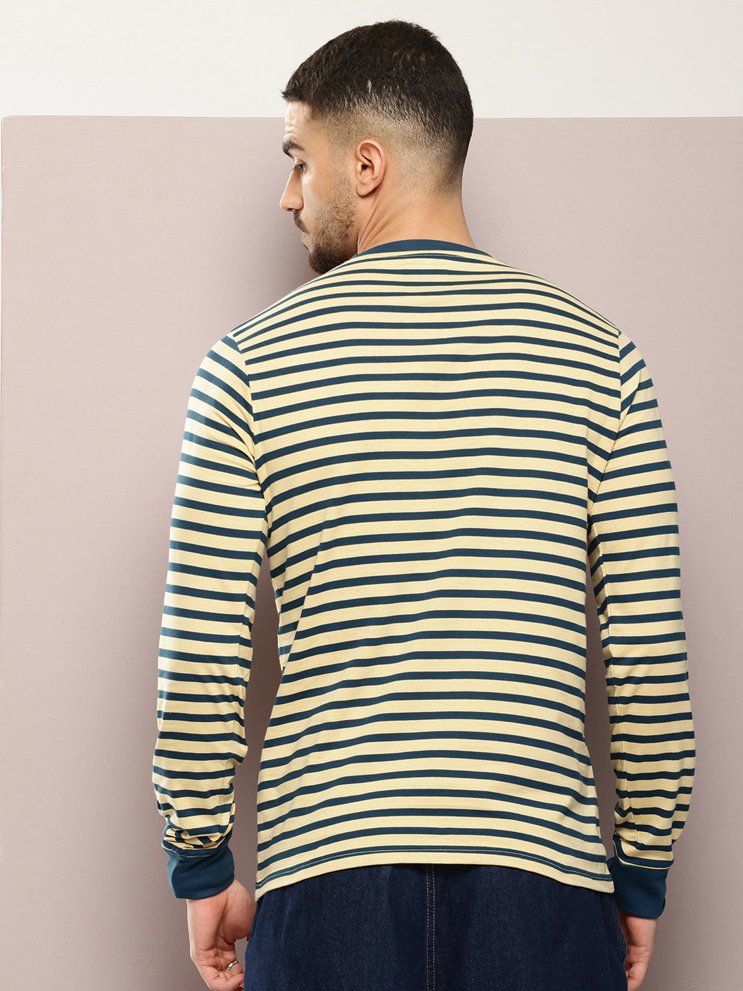Mens Full Sleeve Round Neck Striped Regular Fit Tshirts