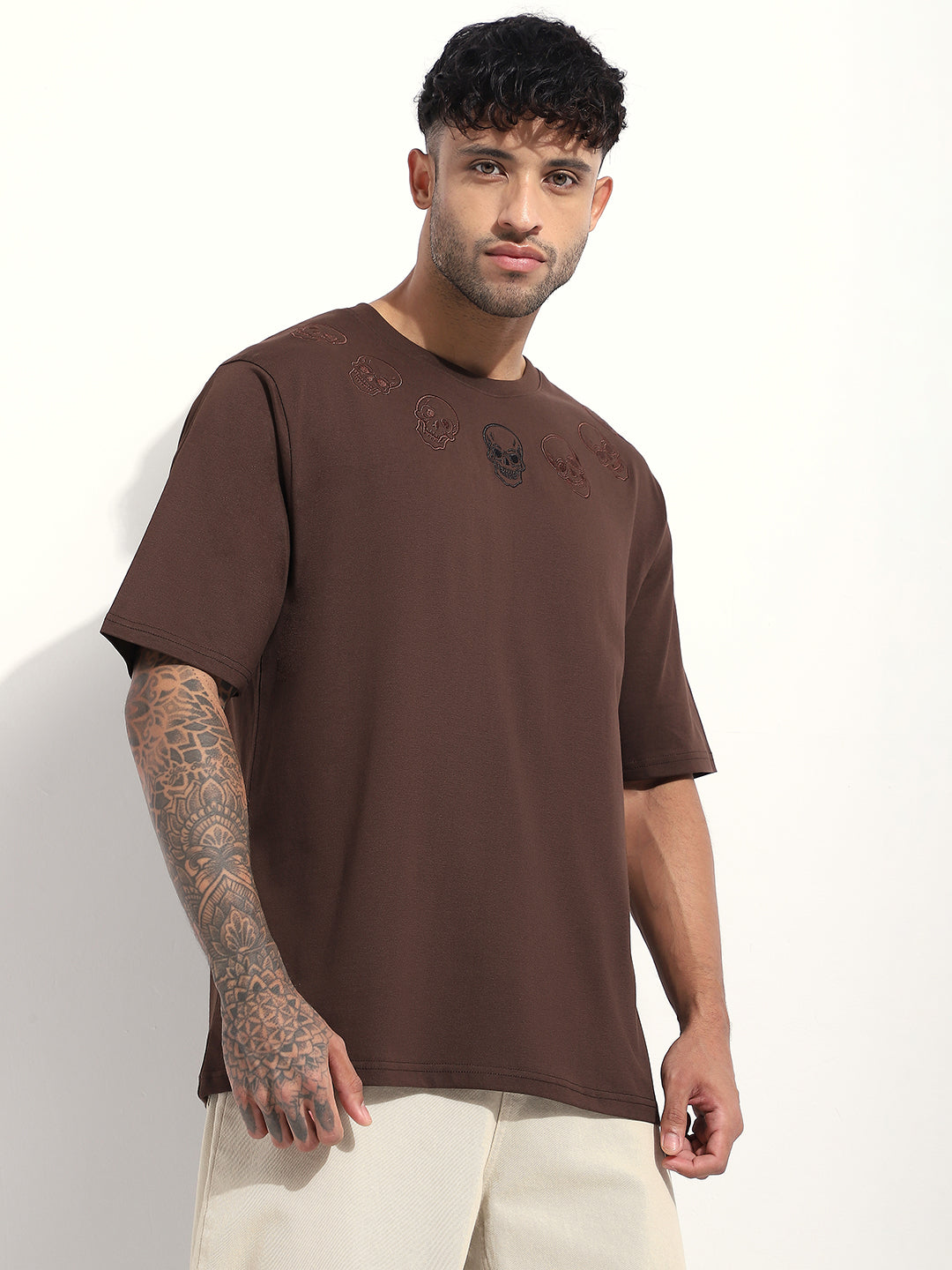 Mens Half Sleeve Round Neck Embroidered Oversized Fit Tshirts