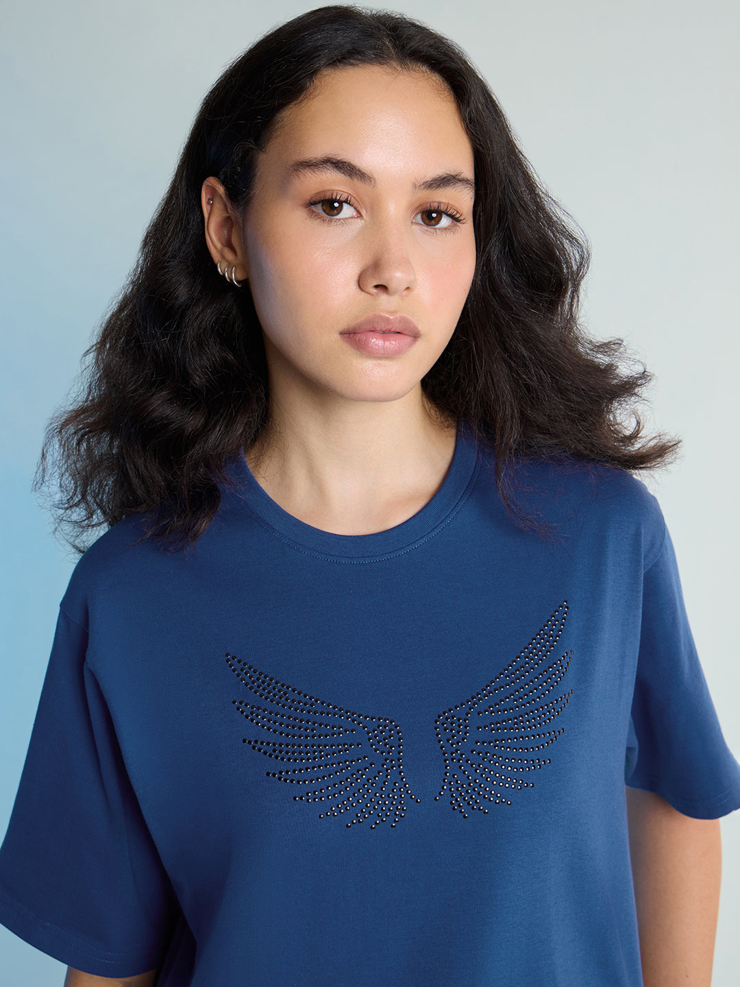 Womens Stud Detailed Oversized Round Neck Tshirt 