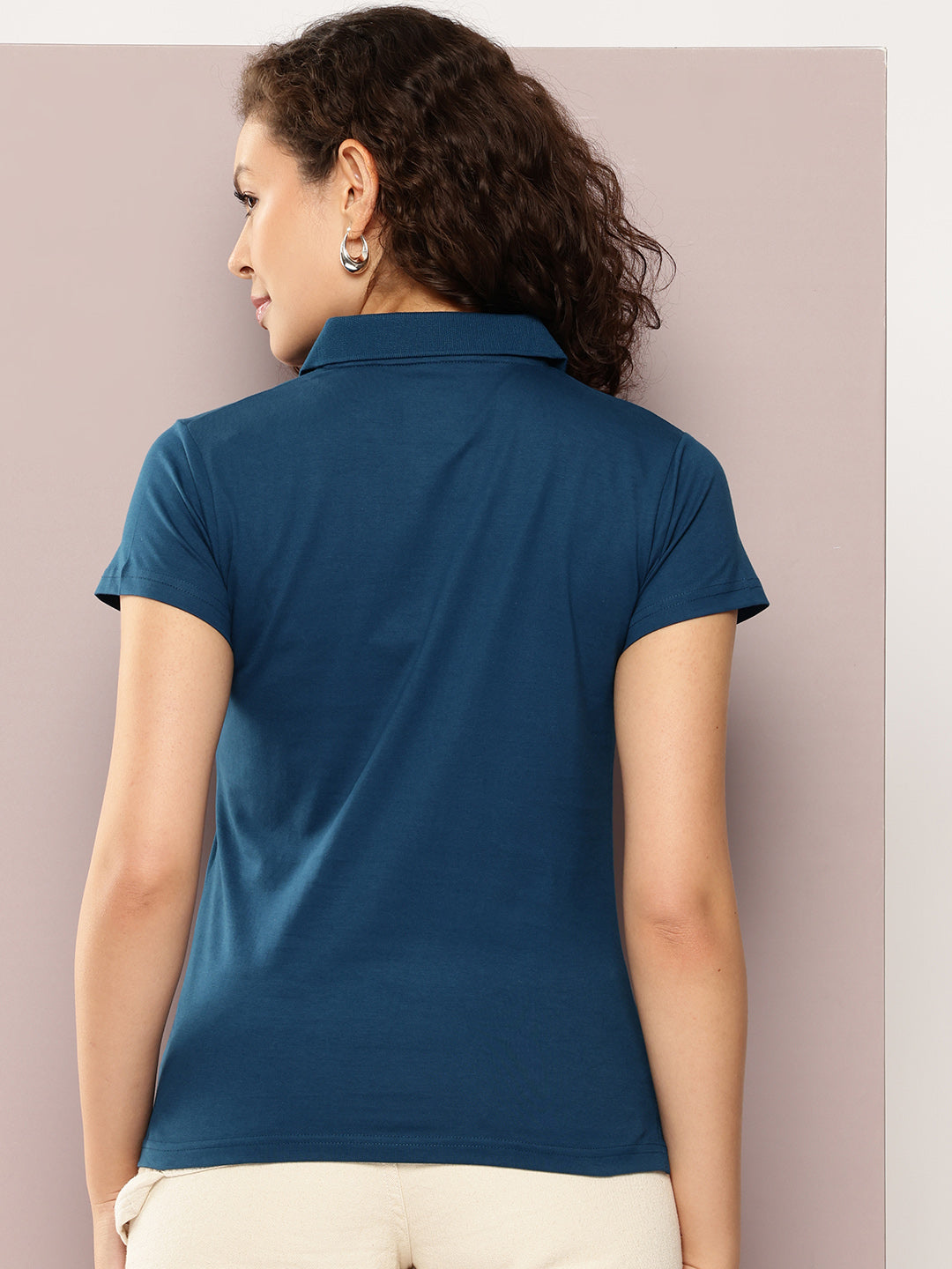 Womens Half Sleeve Polo Neck Solid Regular Fit Tshirts