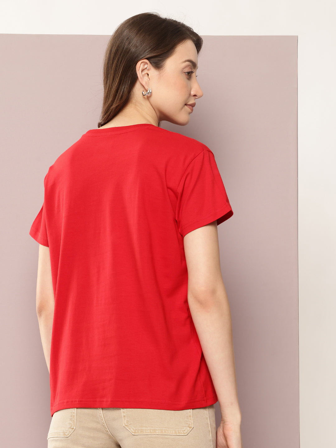 Womens Half Sleeve Round Neck Solid Boxy Fit Tshirts