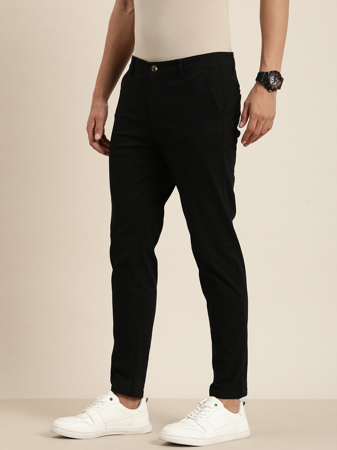 Men Solid Ankle-Length Chinos Trousers