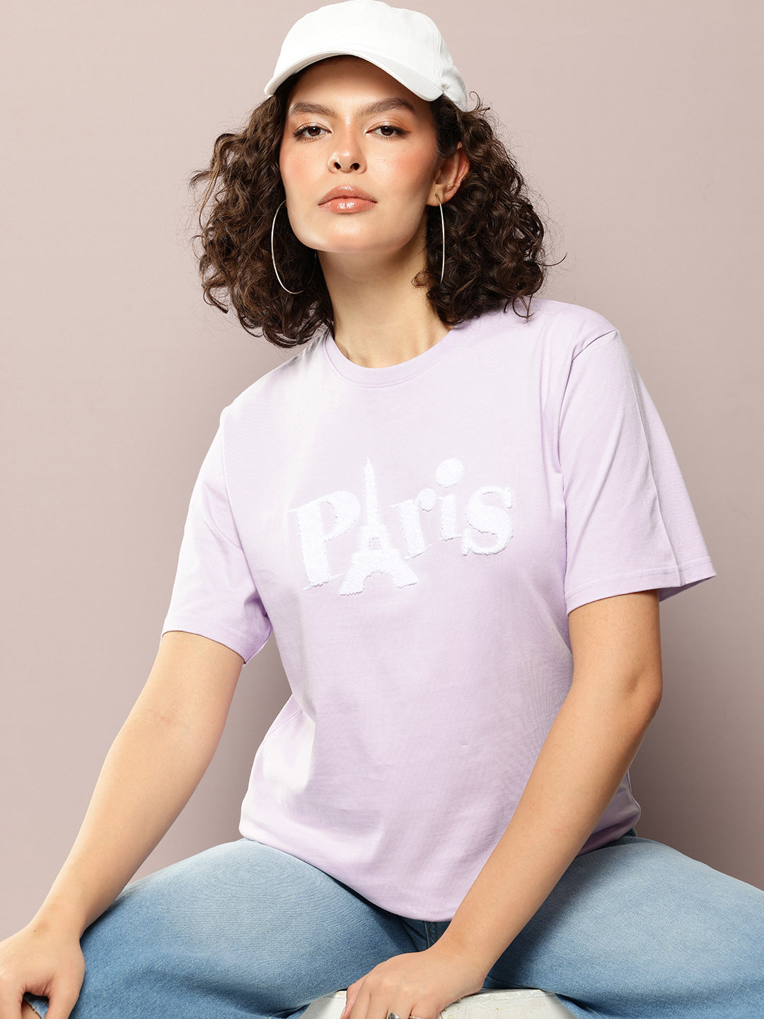 Womens Half Sleeve Round Neck Embroidery Oversized Fit Tshirts