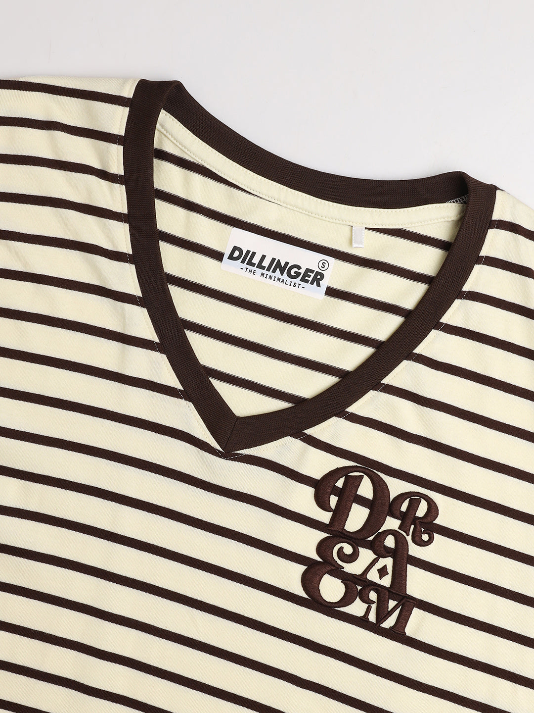 Womens Striped Boxy Regular Fit Cotton V-Neck T-Shirt