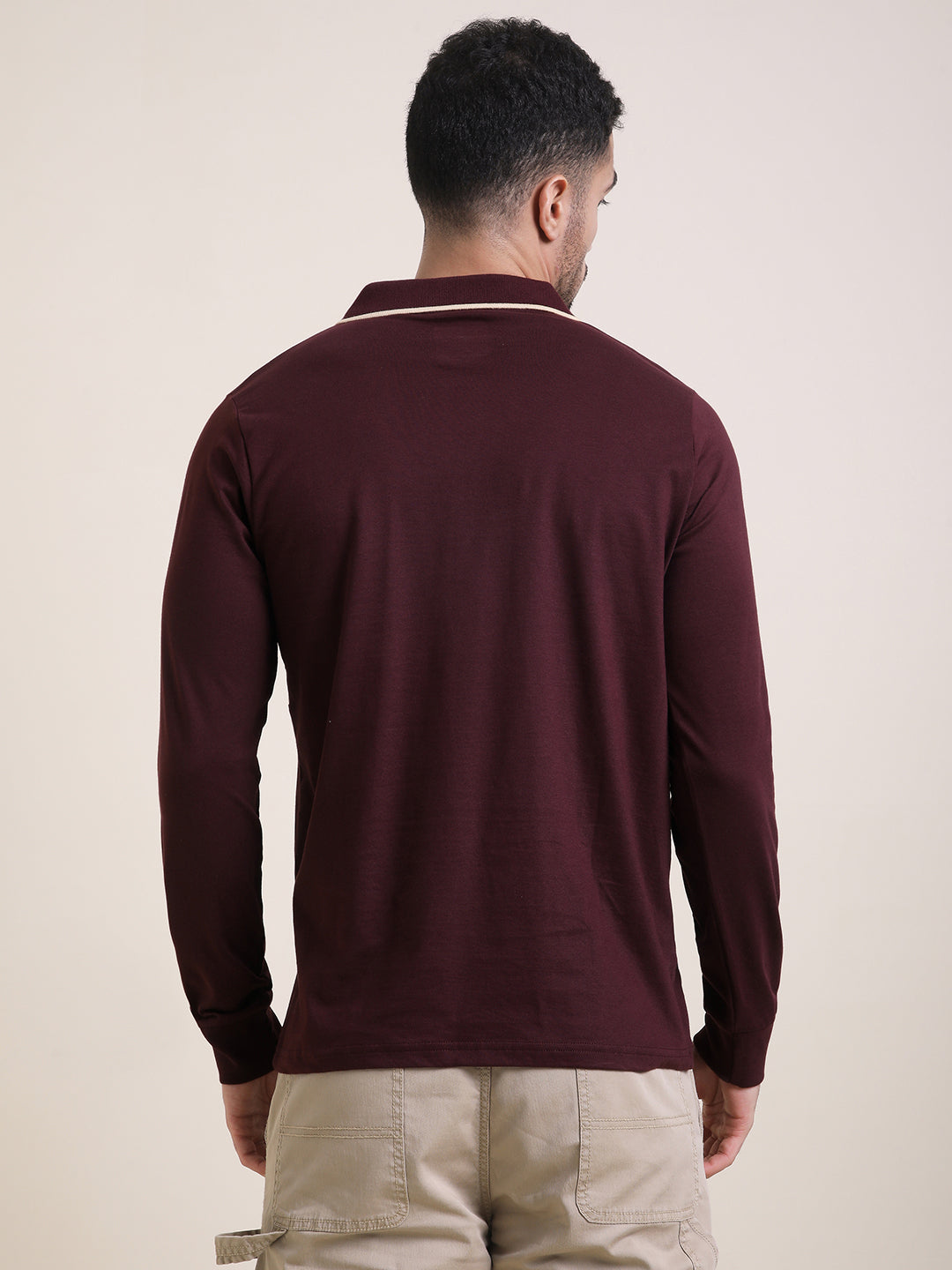 Mens Full Sleeve Polo Neck Embroidered Regular Fit Tshirts