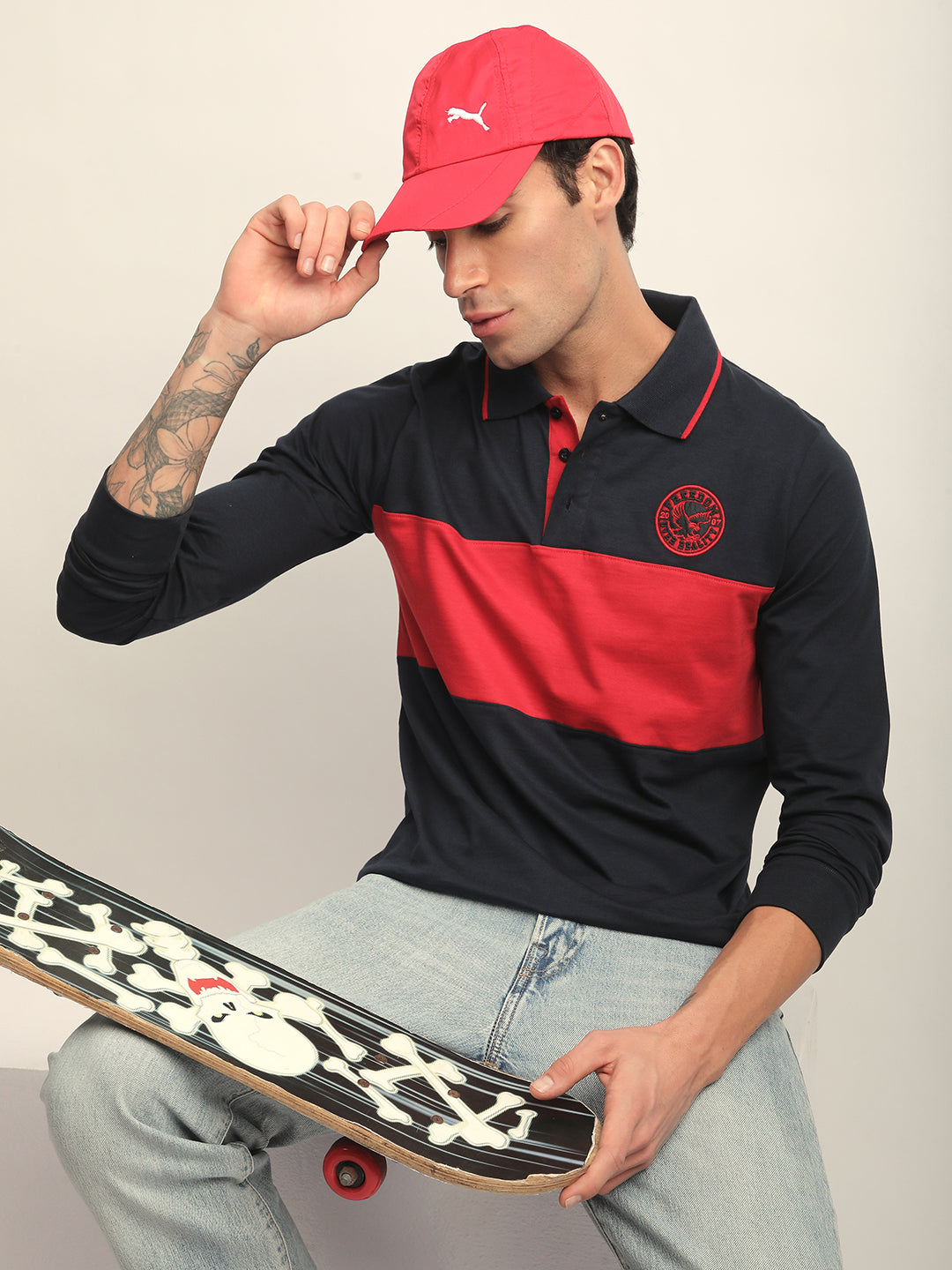 Mens Full Sleeve Polo Neck Self Design Regular Fit Tshirts