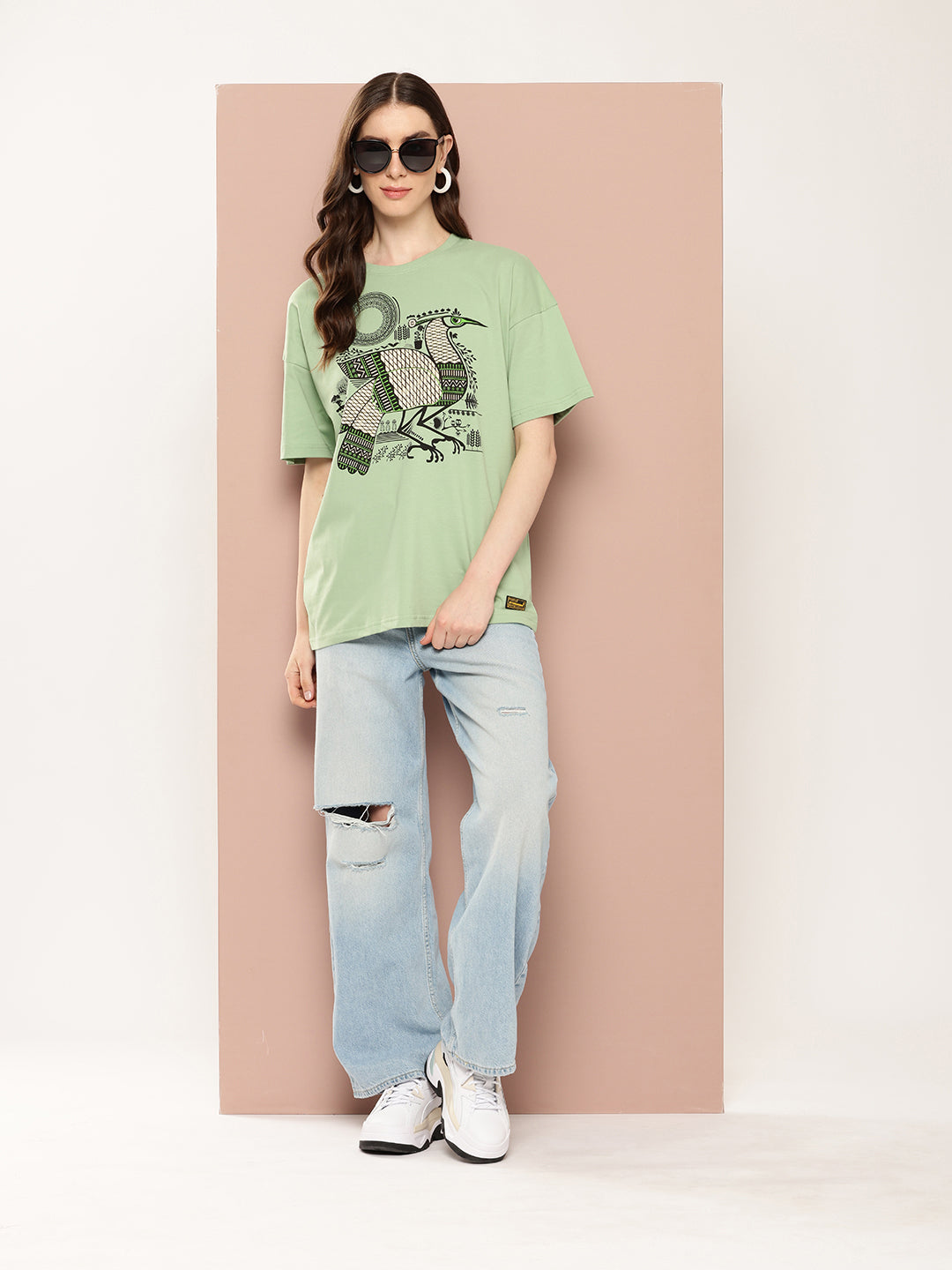 Womens Half Sleeve Drop Shoulder Printed Oversized Fit T-Shirts