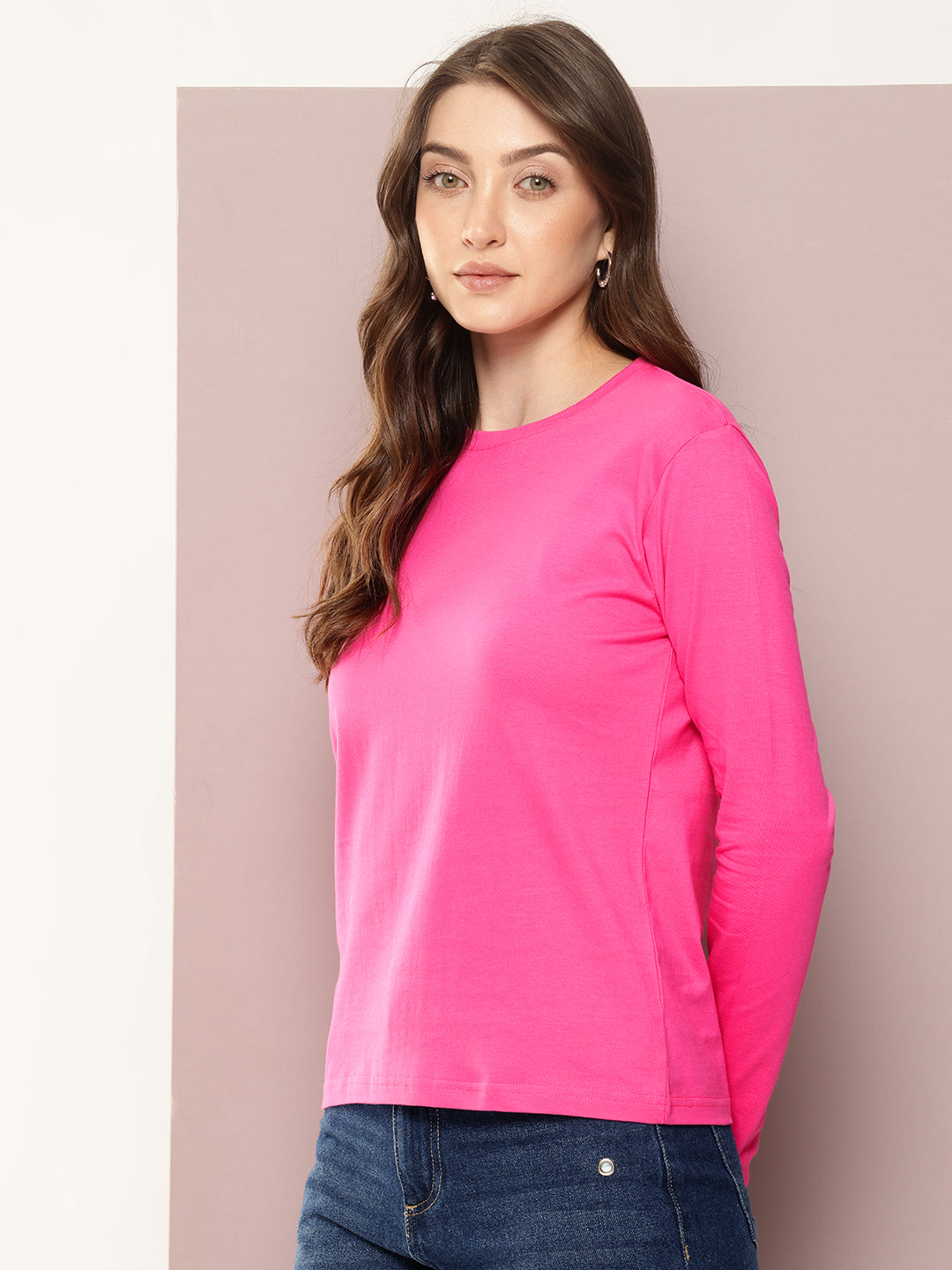 Womens Full Sleeve Round Neck Solid Regular Fit Tshirts