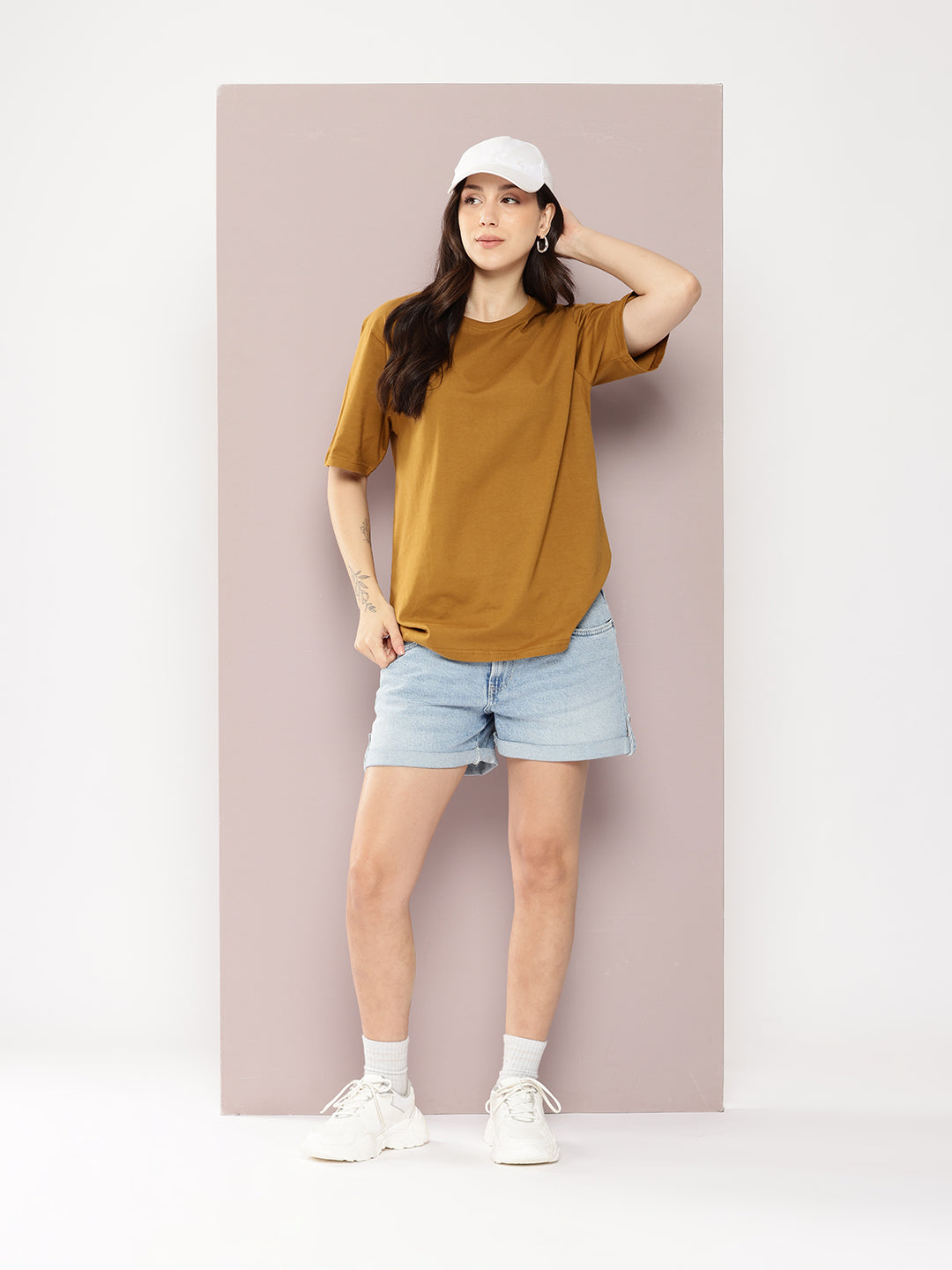 Womens Half Sleeve Round Neck Solid Oversized Fit Tshirts