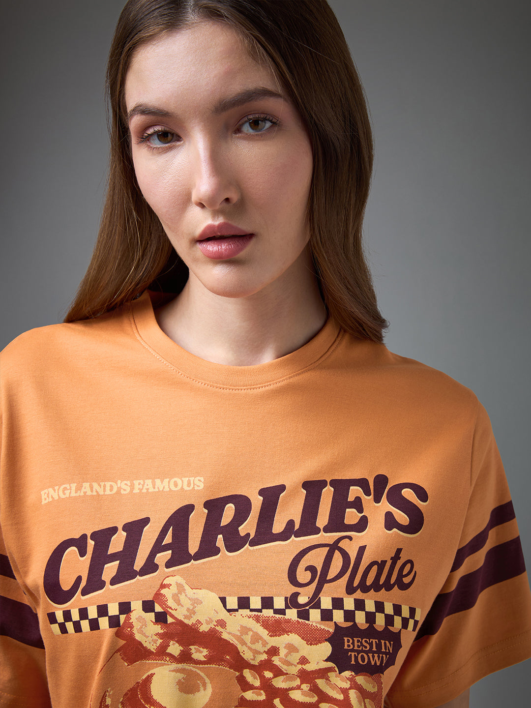 Womens Printed Round Neck Oversized Fit Tshirt