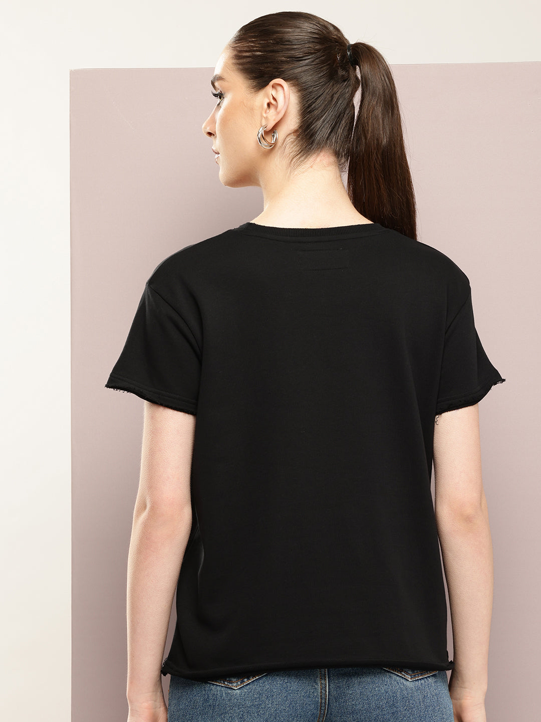 Womens Half Sleeve Round Neck Solid Boxy Fit Tshirts