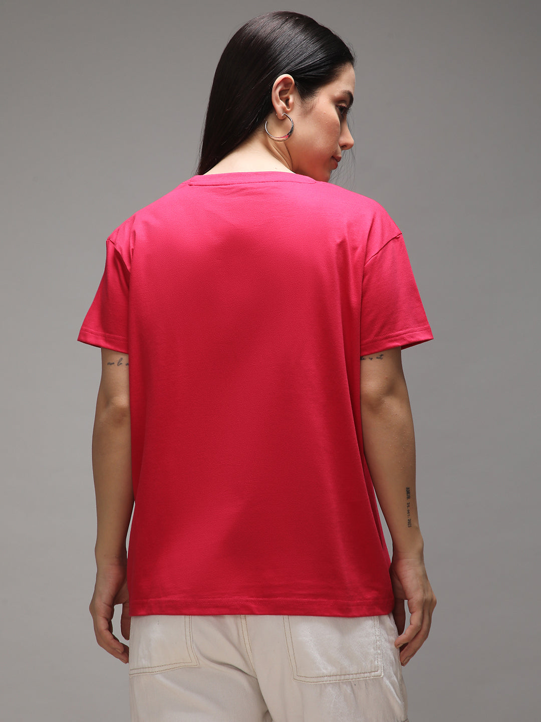 Womens Half Sleeve Round Neck Embroidery Boxy Fit Tshirts