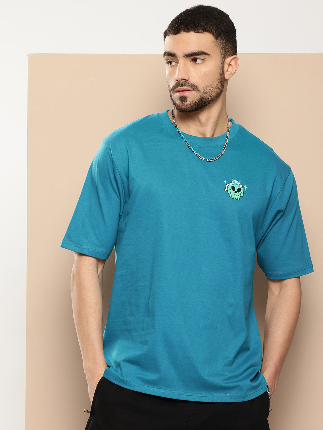 Mens Half Sleeve Round Neck Back Printed Oversized Fit Tshirts